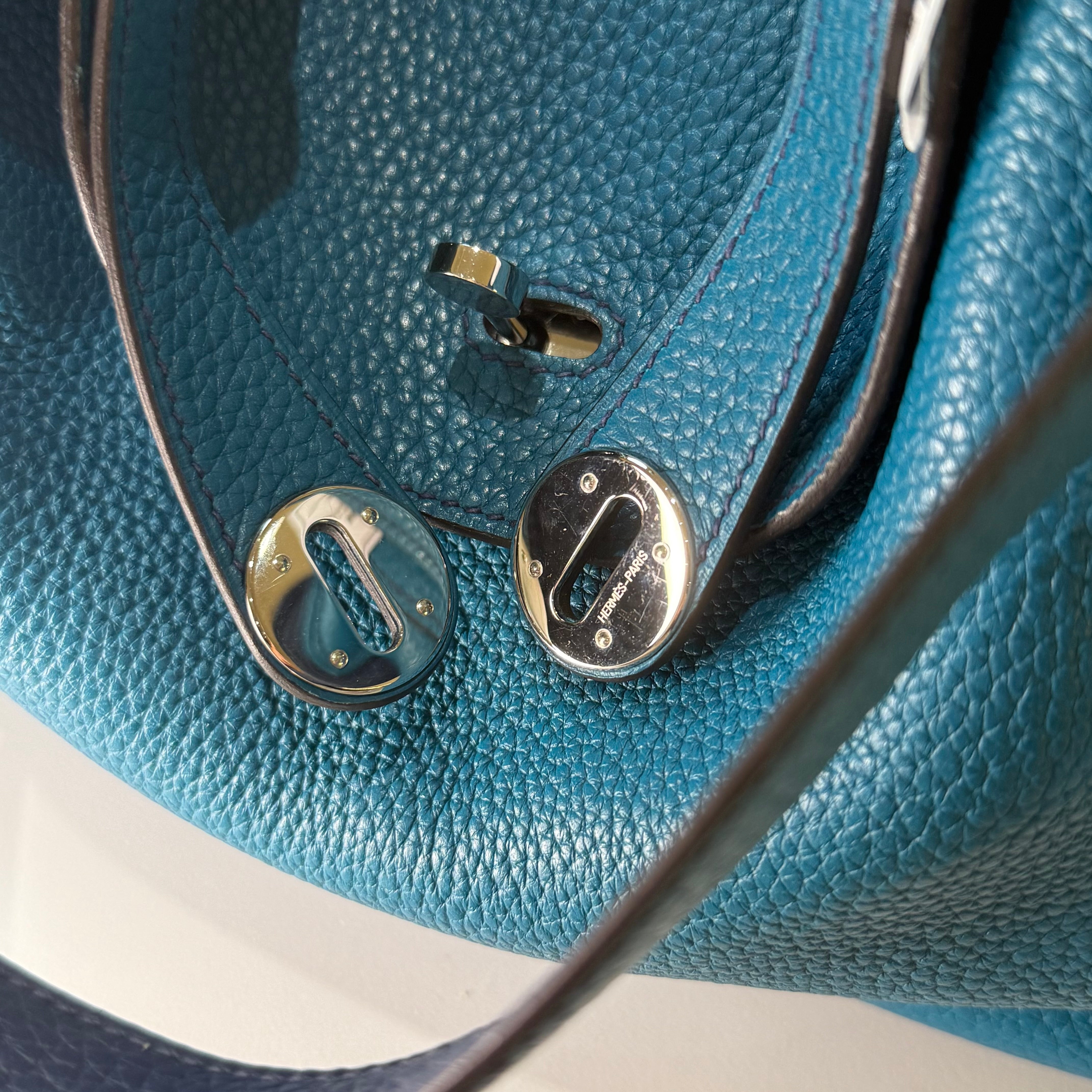 HERMES LINDY 30 AND TURQUOISE BLUE SILVER STAMP R