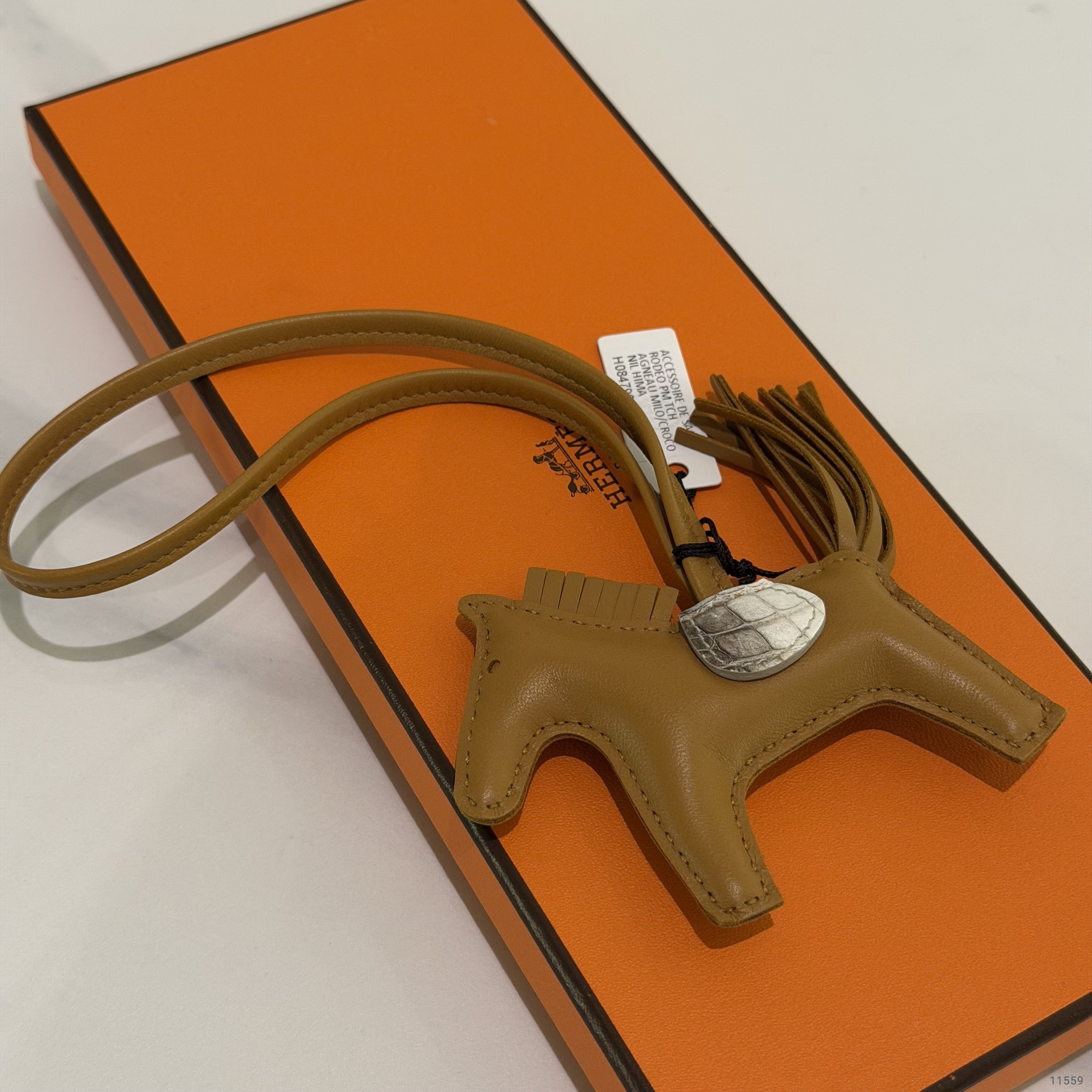 Hermes Rodeo PM Touch Charm Sesame with Himalaya Crocodile