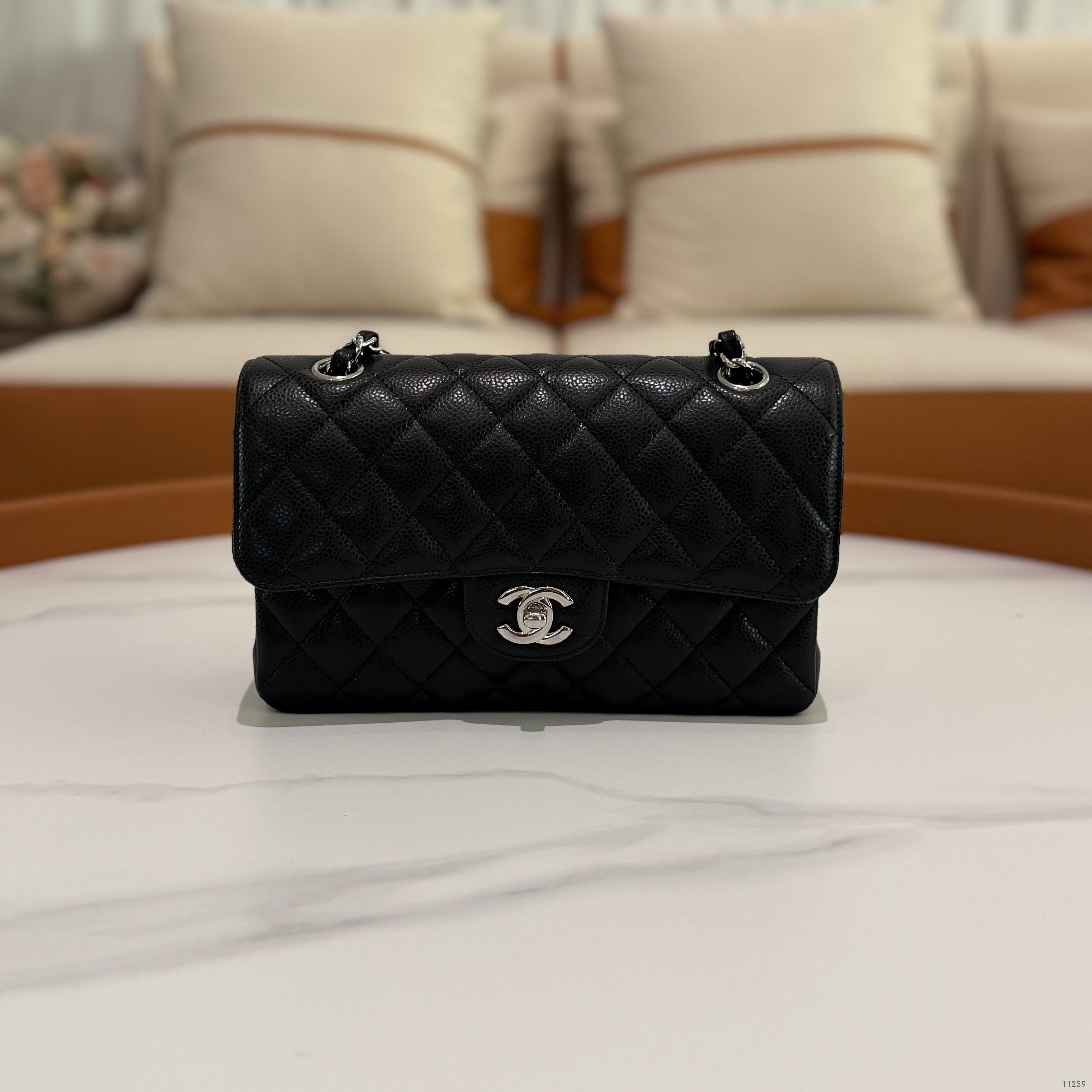 Chanel CF Small Black Silver Caviar Leather WOC Chip Version