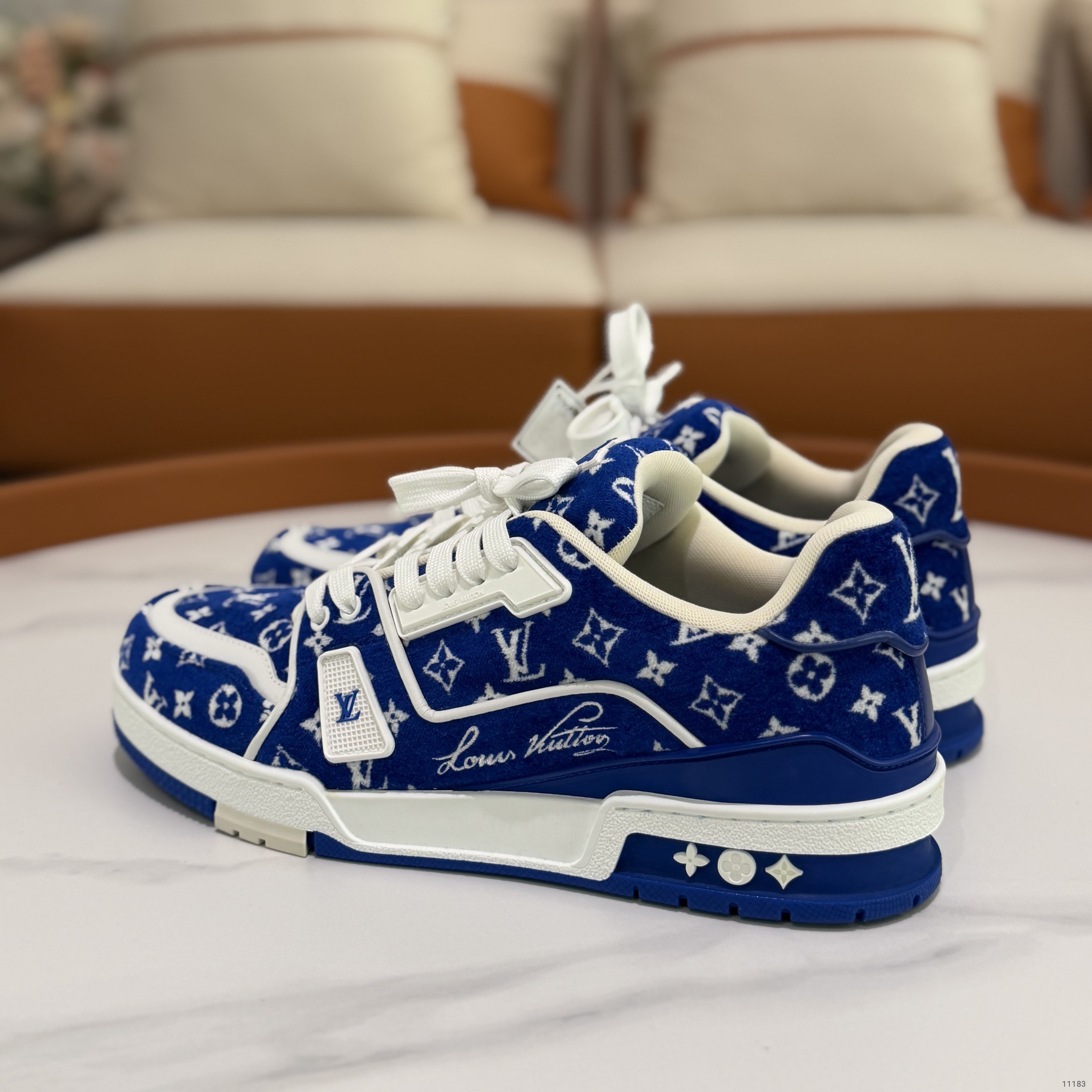 LOUIS VUITTON TRAINER BLUE WHITE MONOGRAM SNEAKERS