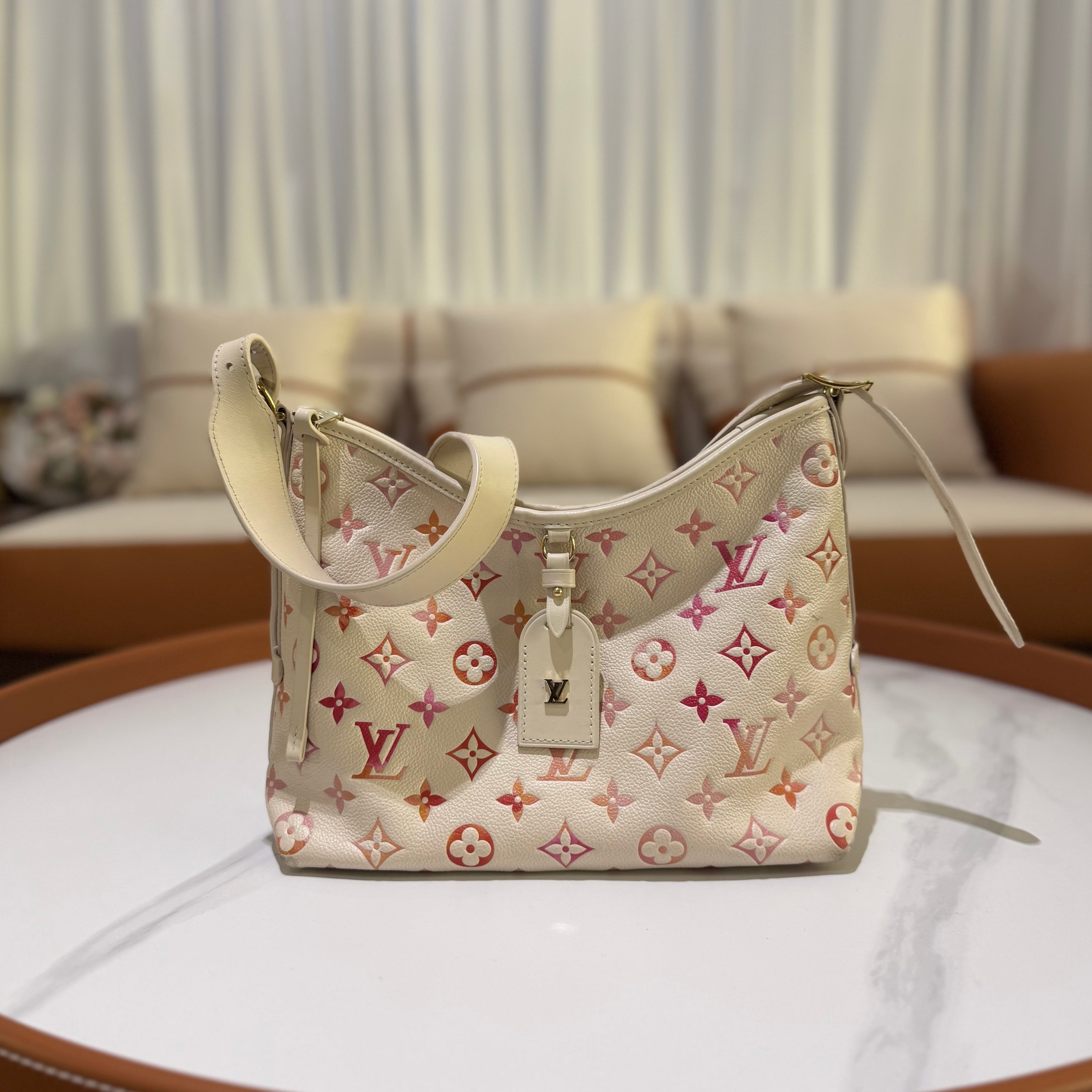 LOUIS VUITTON CARRYALL STRAWBERRY PINK GRADIENT EMBOSSED LOGO FULL LEATHER