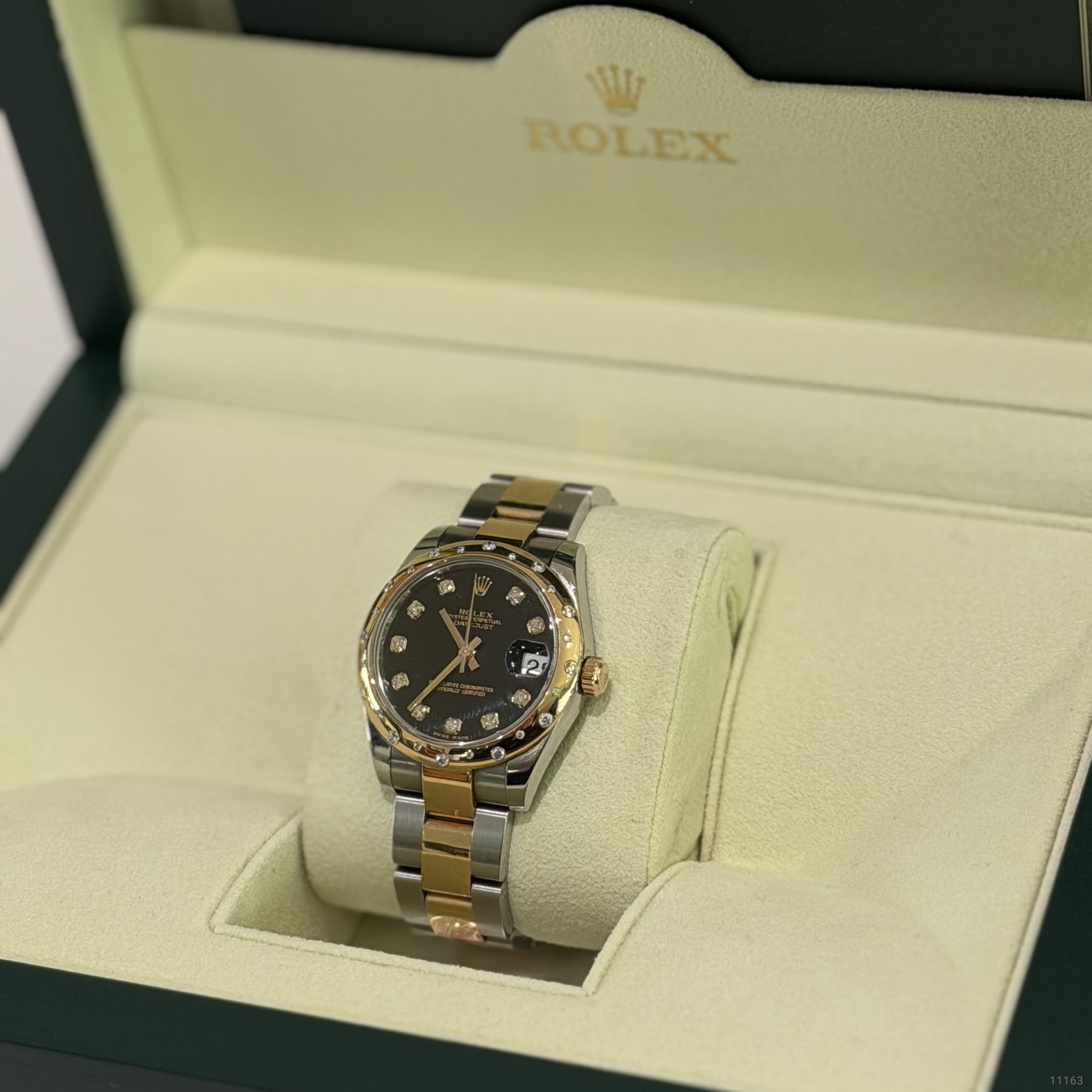 ROLEX DATEJUST 178341 STEEL AND ROSE GOLD WITH FACTORY DIAMOND BLACK DIAL