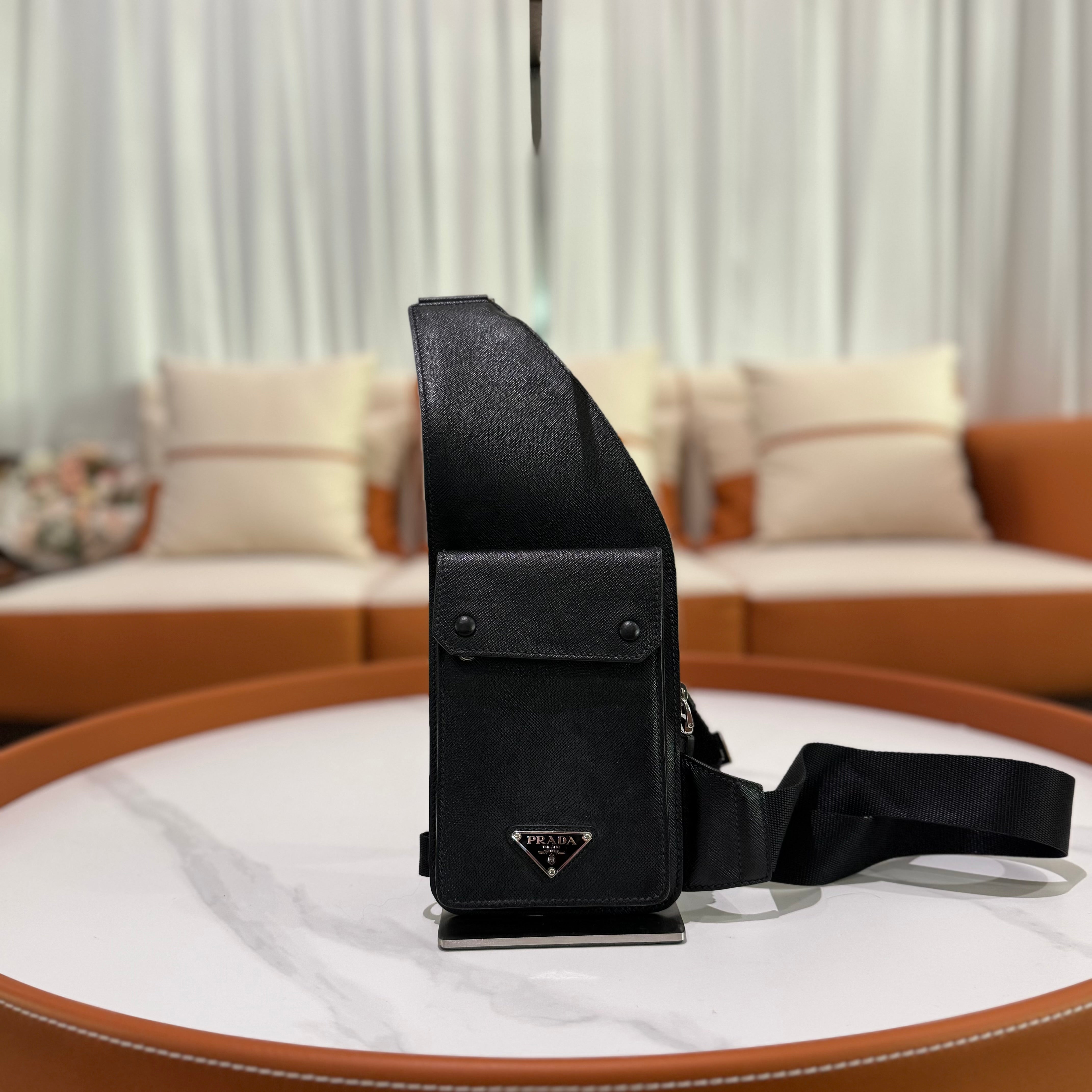 PRADA SAFFIANO POSTER EDITION TRIANGLE LOGO SHOULDER/CHEST BAG