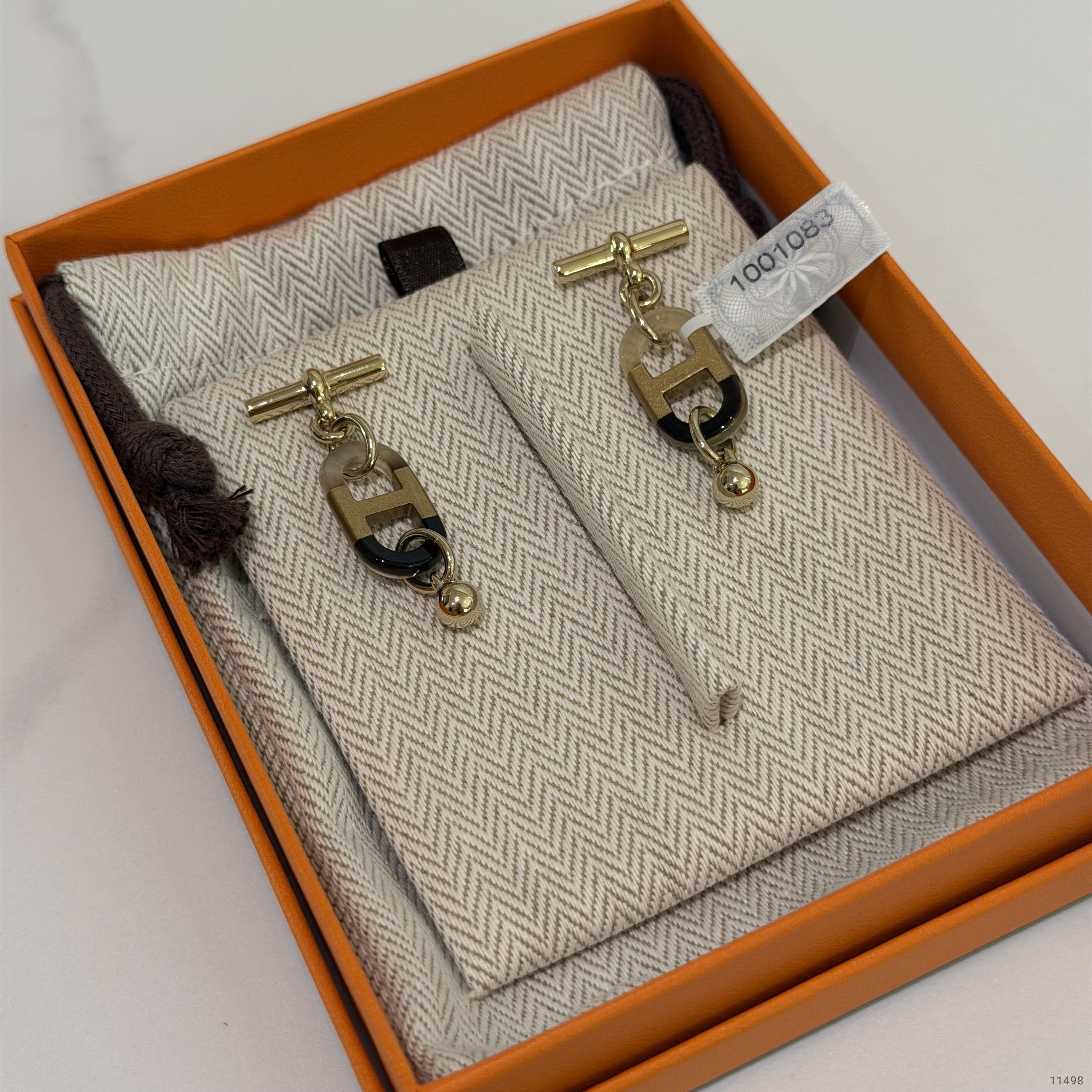 Hermes Sur Mer Buffalo Horn Earrings Black & Gold