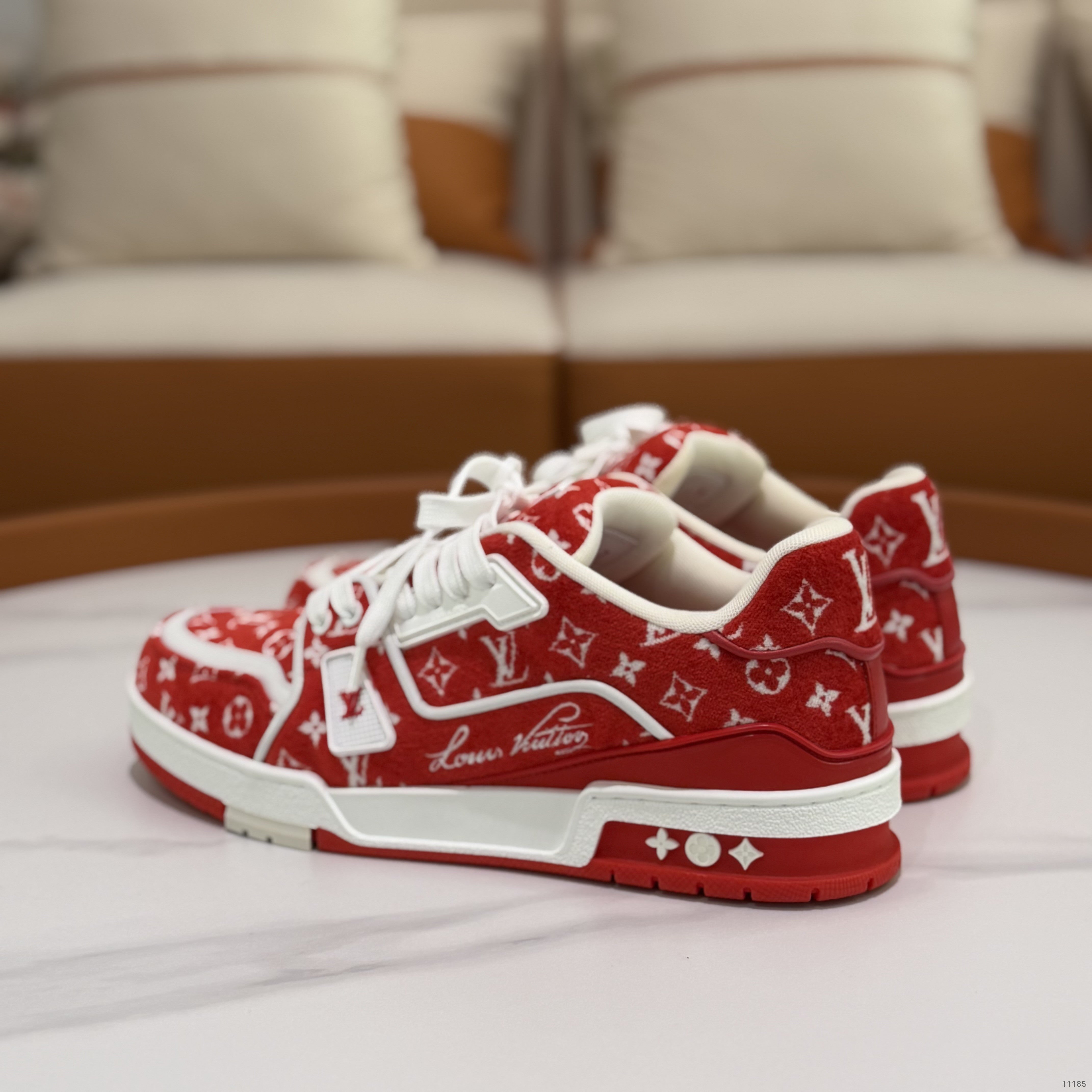 LOUIS VUITTON TRAINER RED WHITE MONOGRAM SNEAKERS
