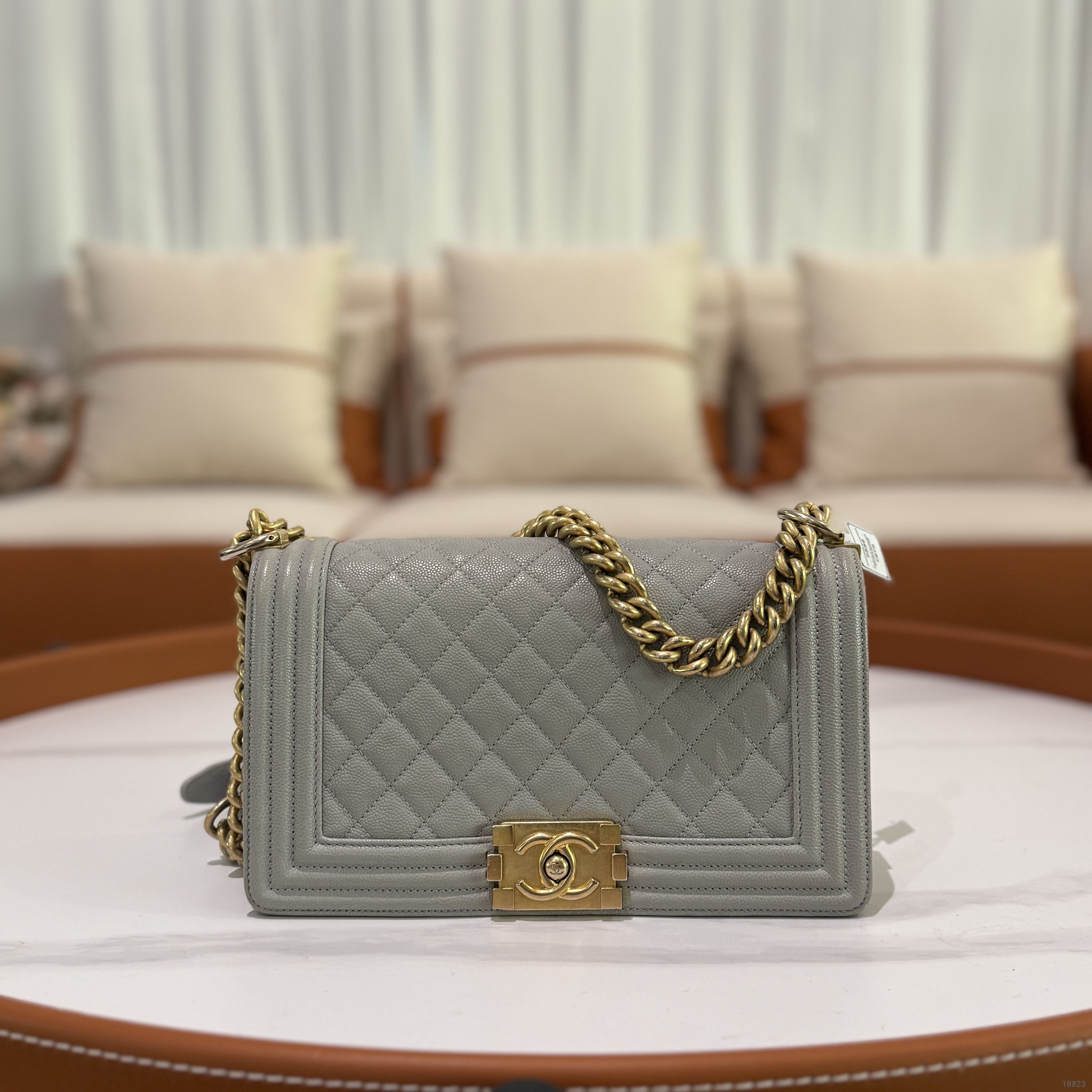 CHANEL LEBOY MEDIUM PEARL GREY WITH GOLD HARDWARE