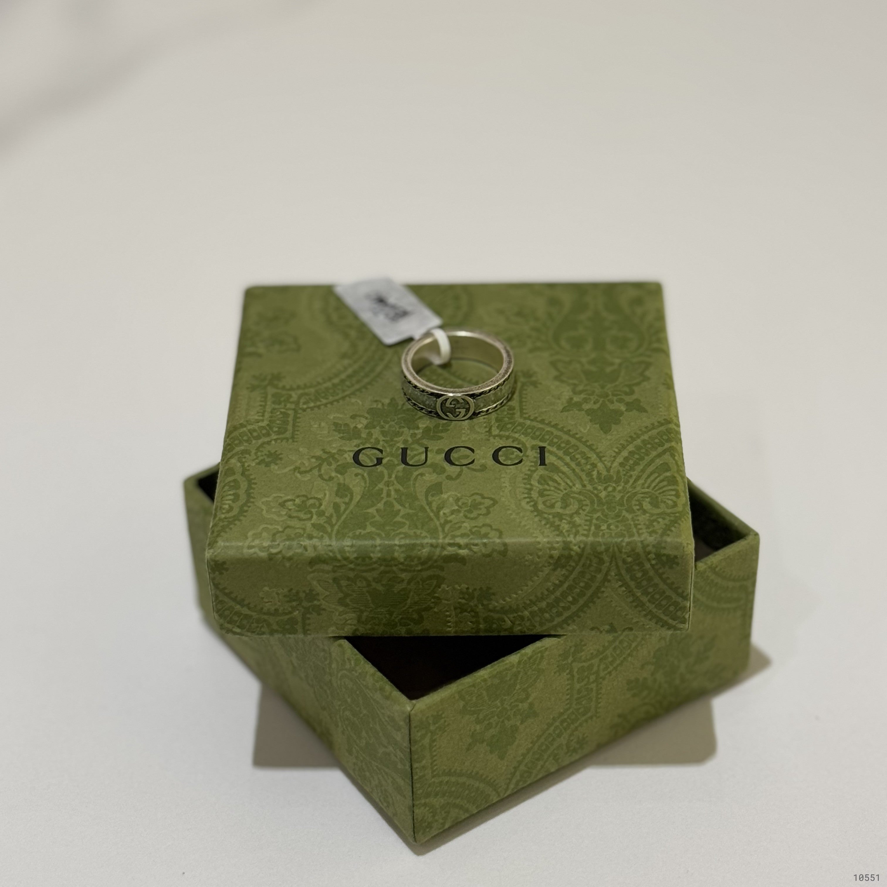 GUCCI DOUBLE G GREEN ENAMEL RING CLASSIC EDITION