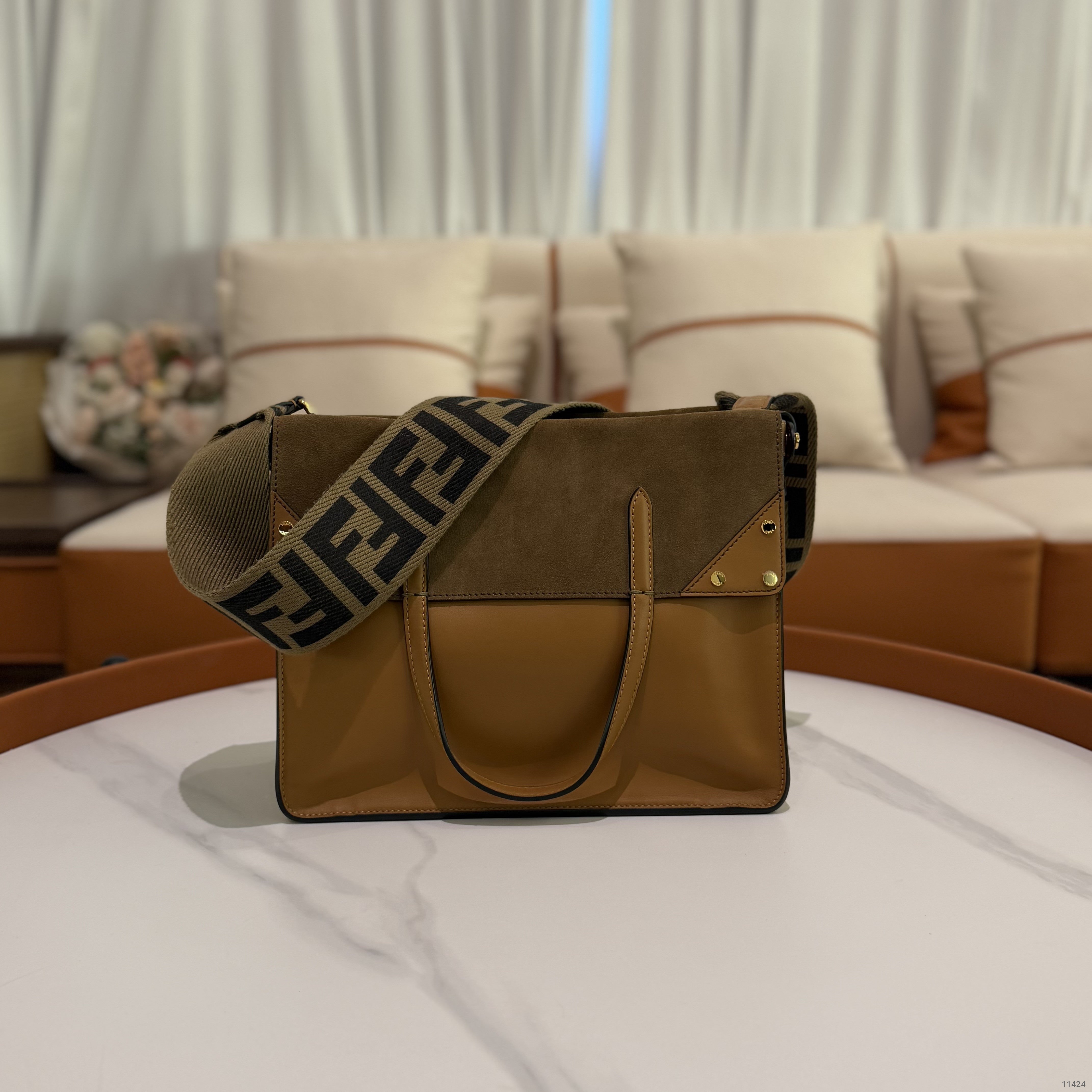 Fendi Flip Leather & Suede Tote Bag