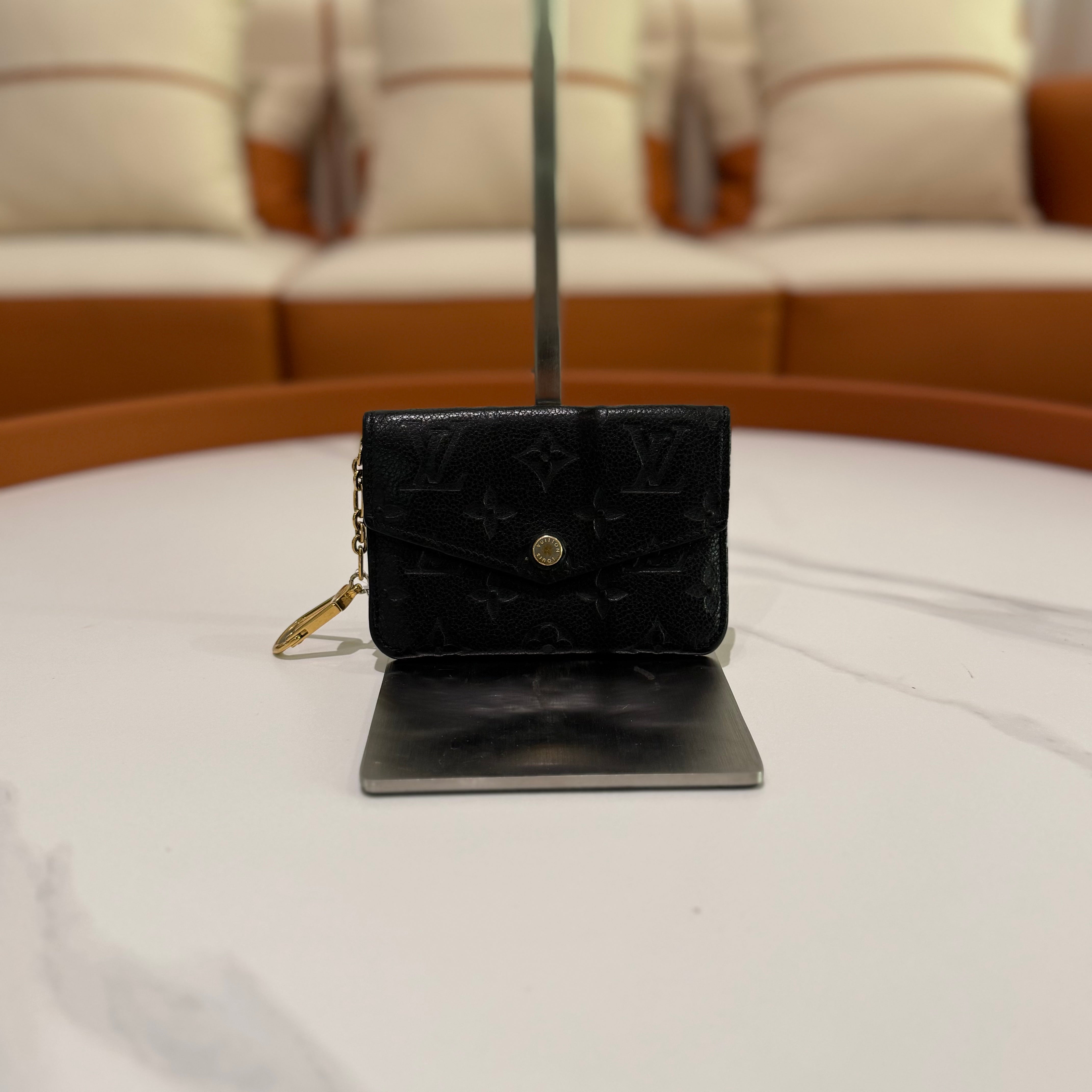 LOUIS VUITTON BLACK MONOGRAM LOGO LEATHER COIN & CARD HOLDER