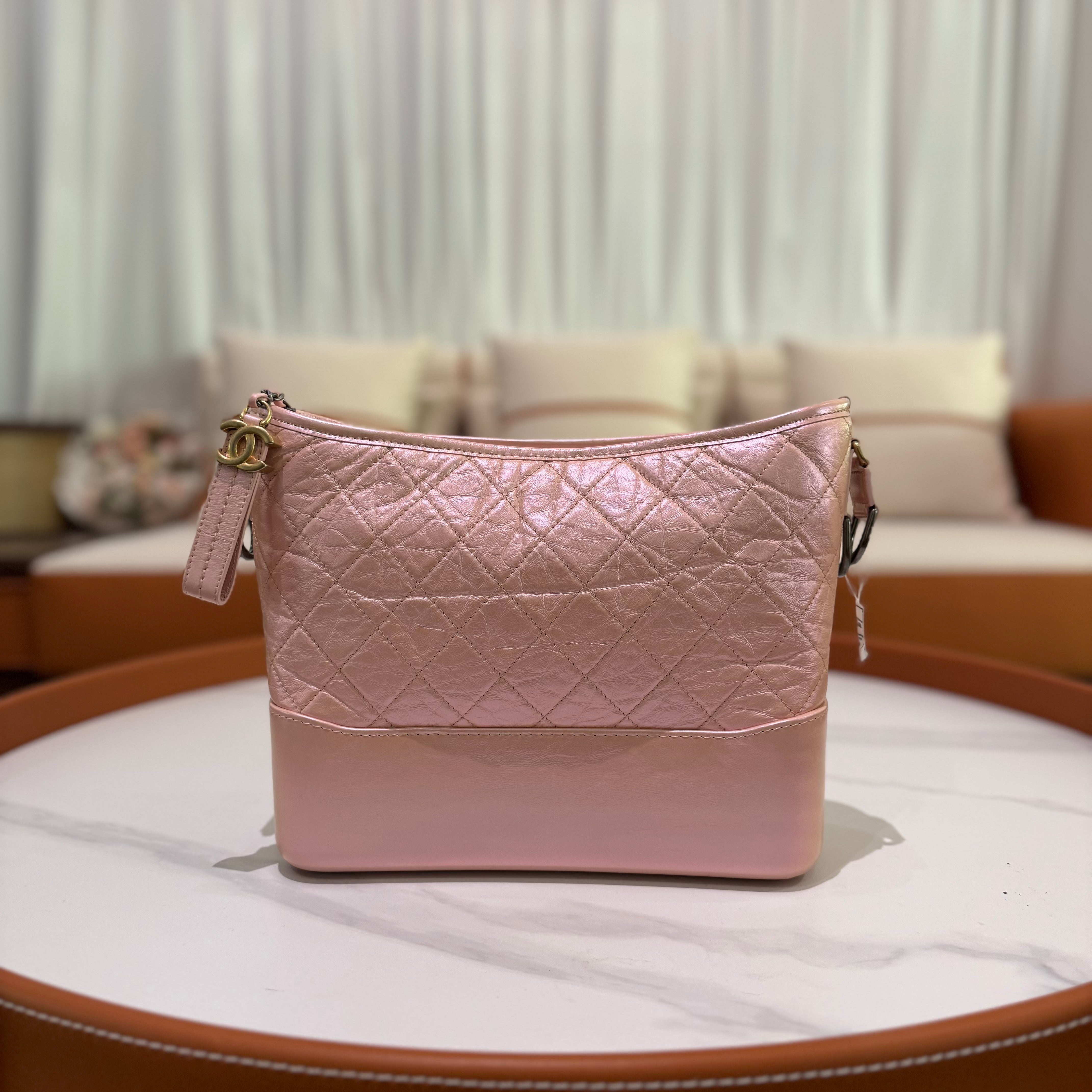 CHANEL GABRIELLE HOBO BAG PEARLESCENT SAKURA PINK WITH GOLD HARDWARE