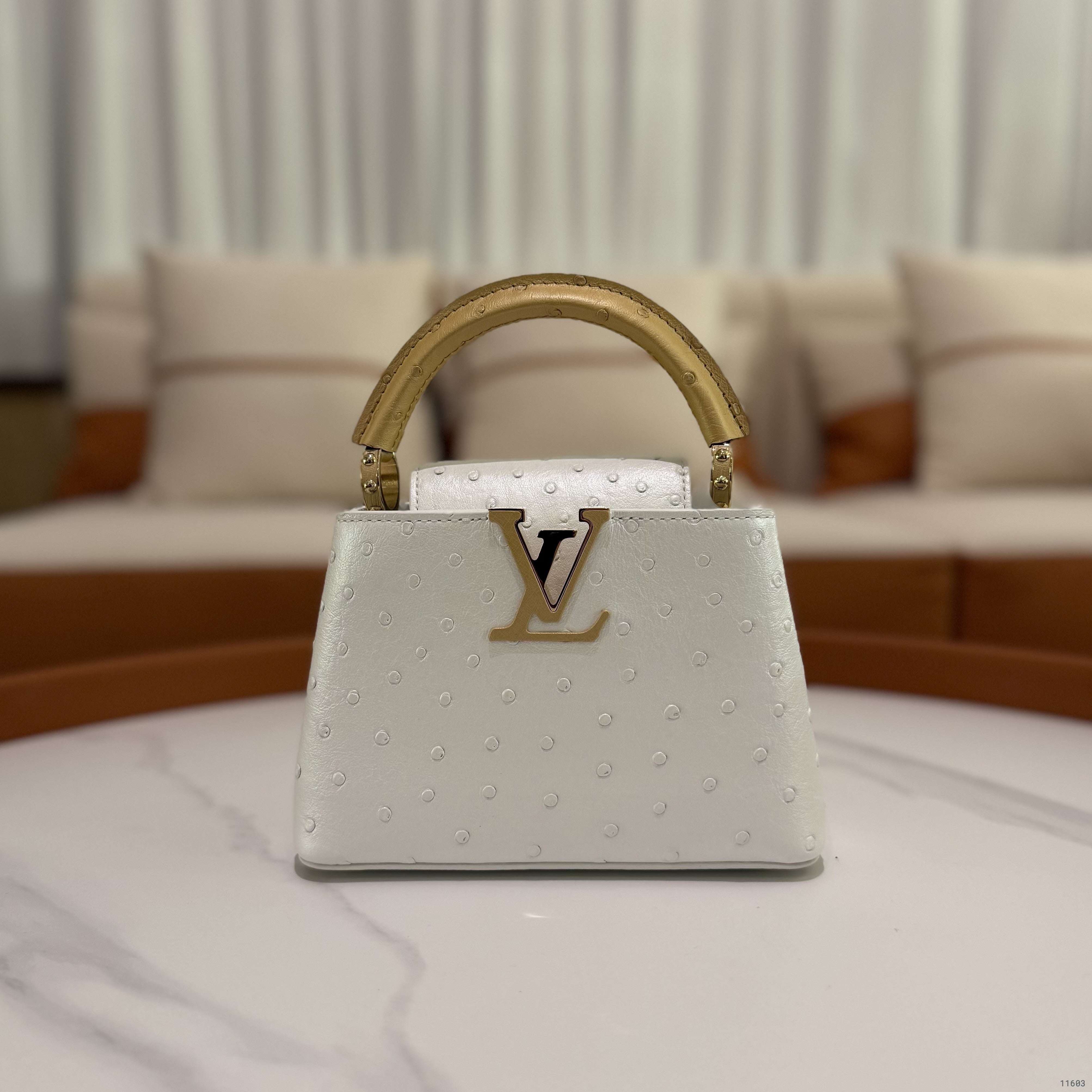 Louis Vuitton Capucines Mini Pearl White Ostrich Leather