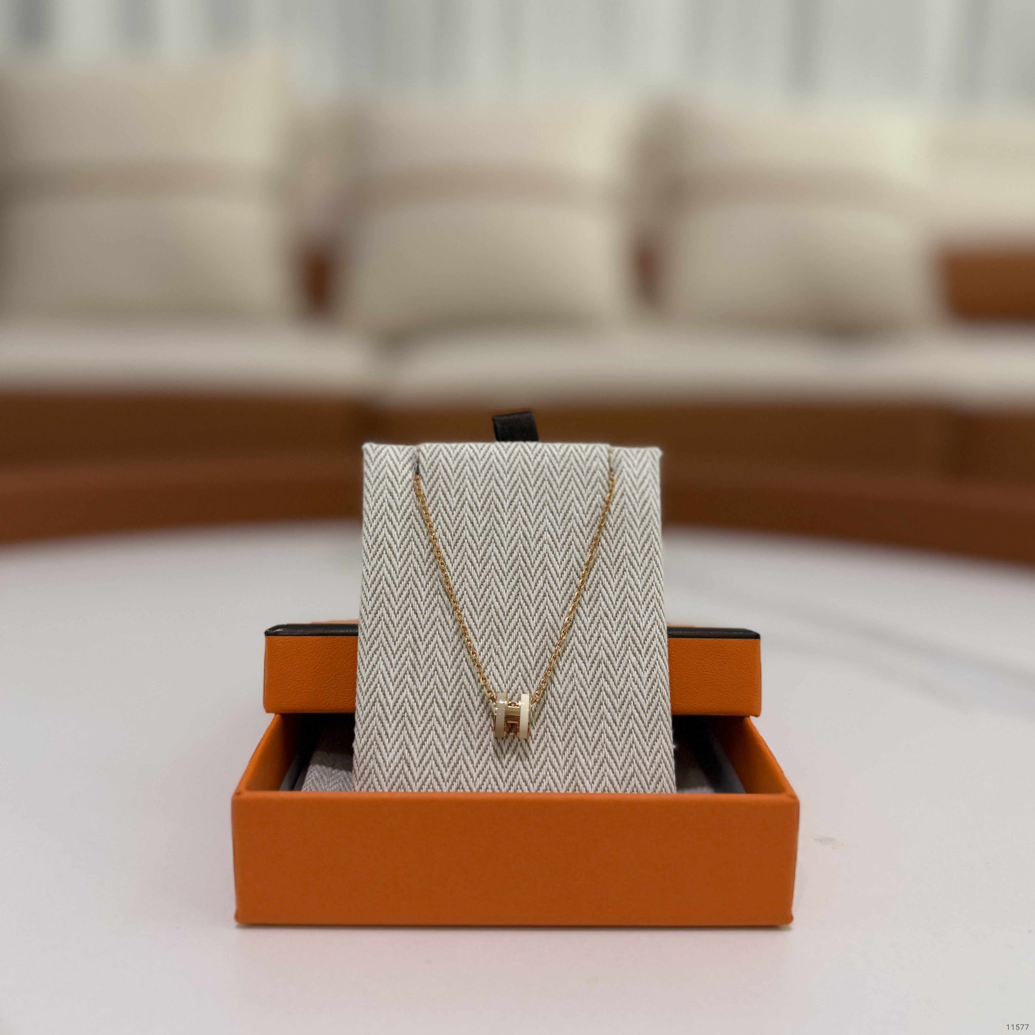 Hermes Mini Pop H Necklace White & Beige with Rose Gold Hardware