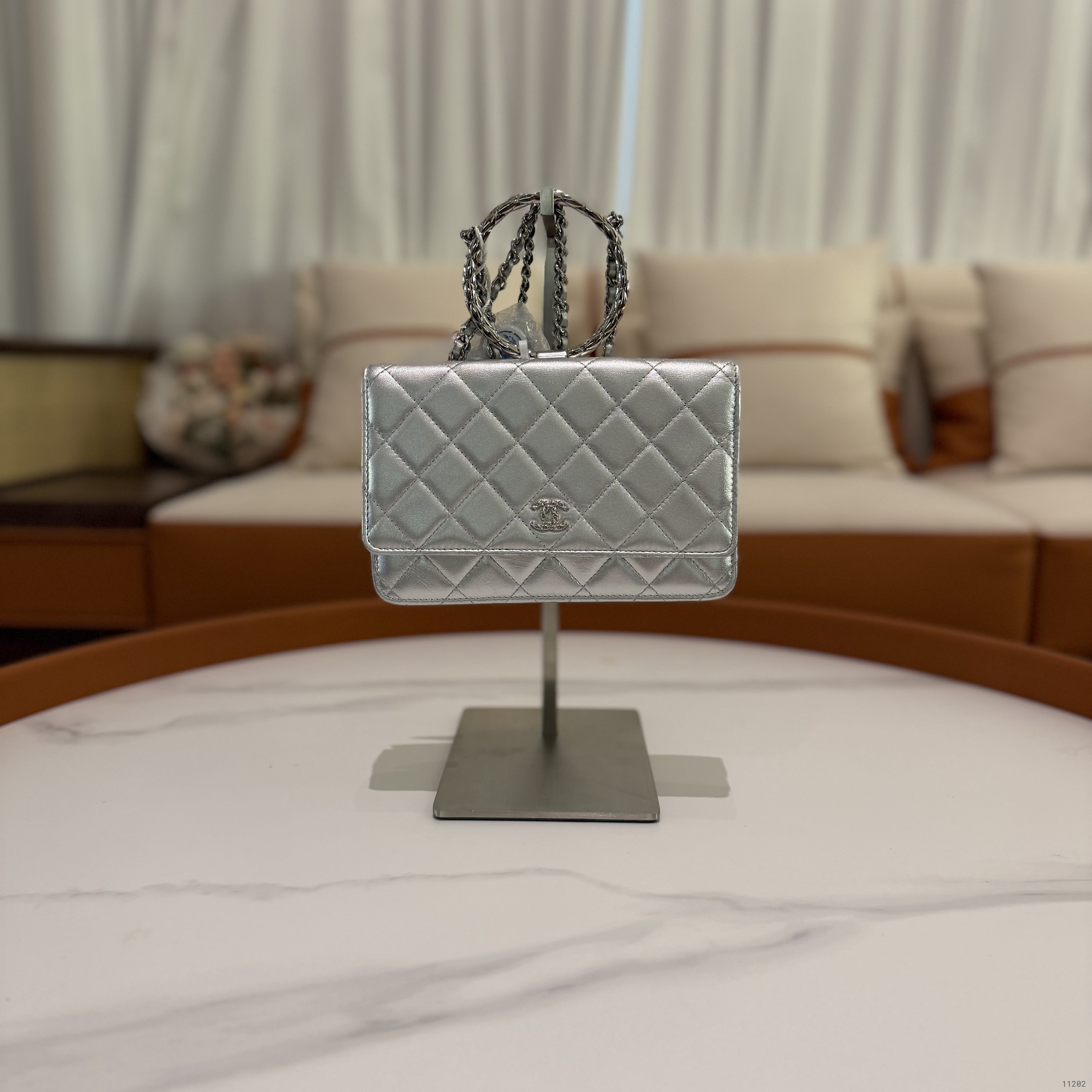 CHANEL WOC Silver Round-Ring Chain Wallet