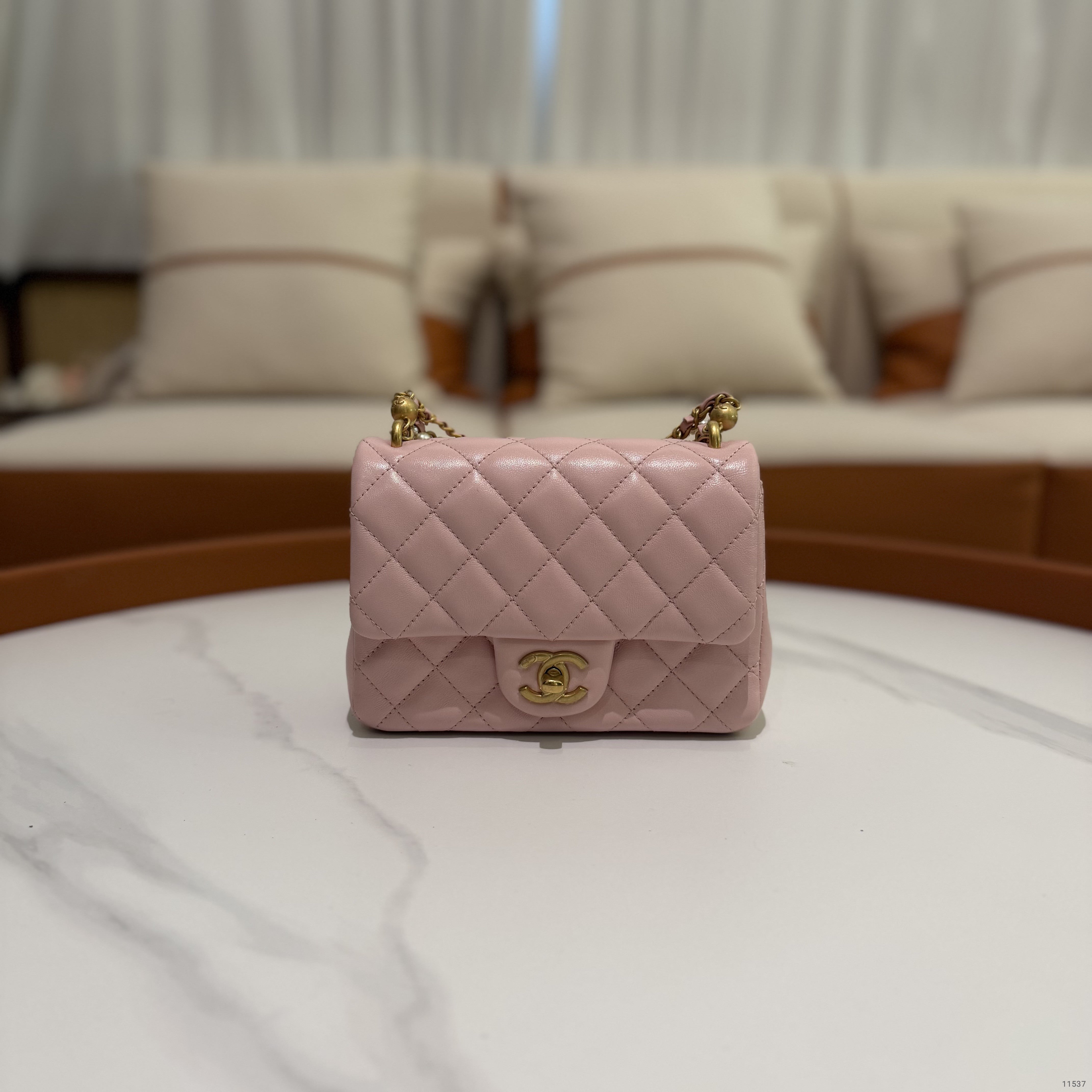 Chanel CF Mini Pink Lambskin Pearl Chain Bag