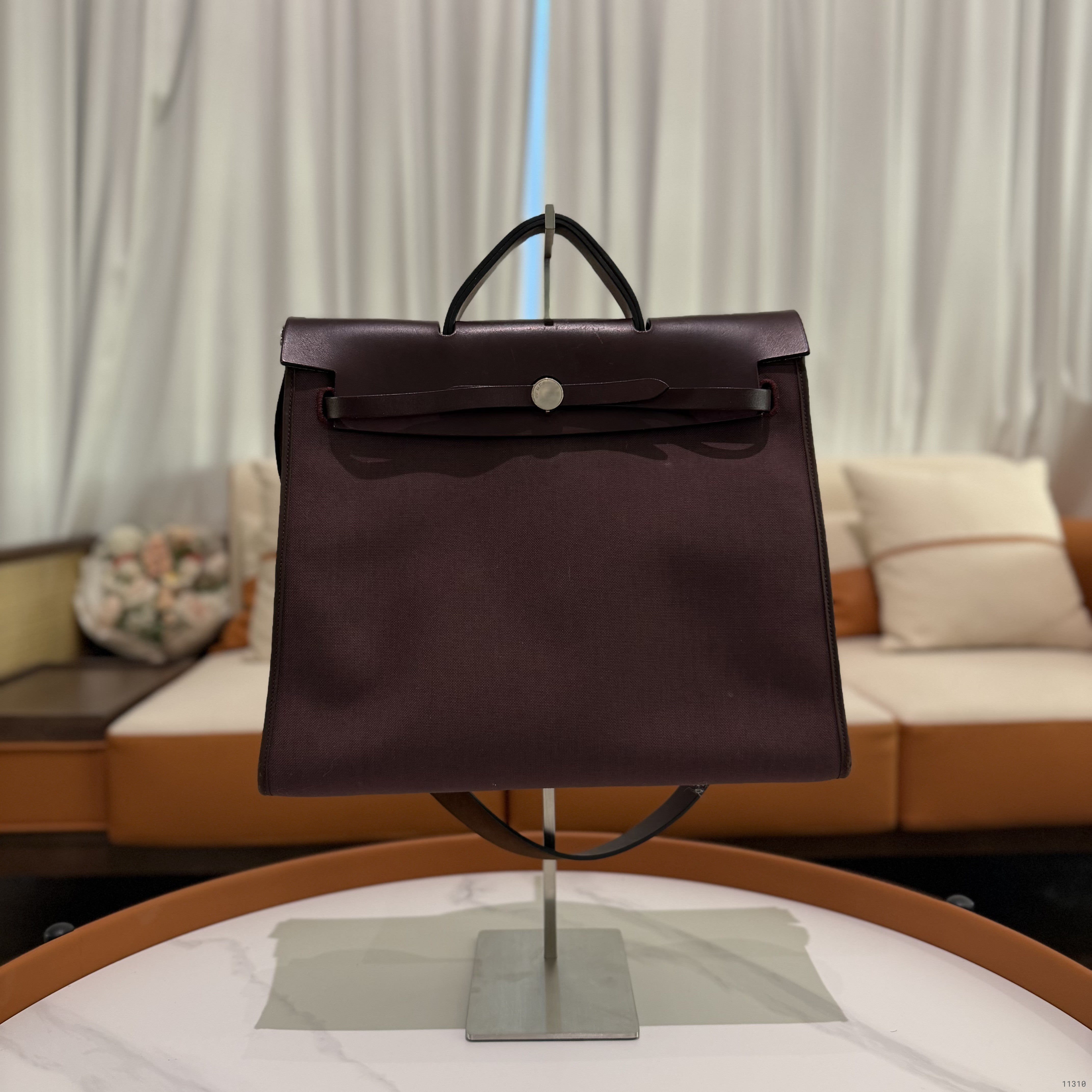 Hermes Herbag 39 Burgundy with Silver Hardware