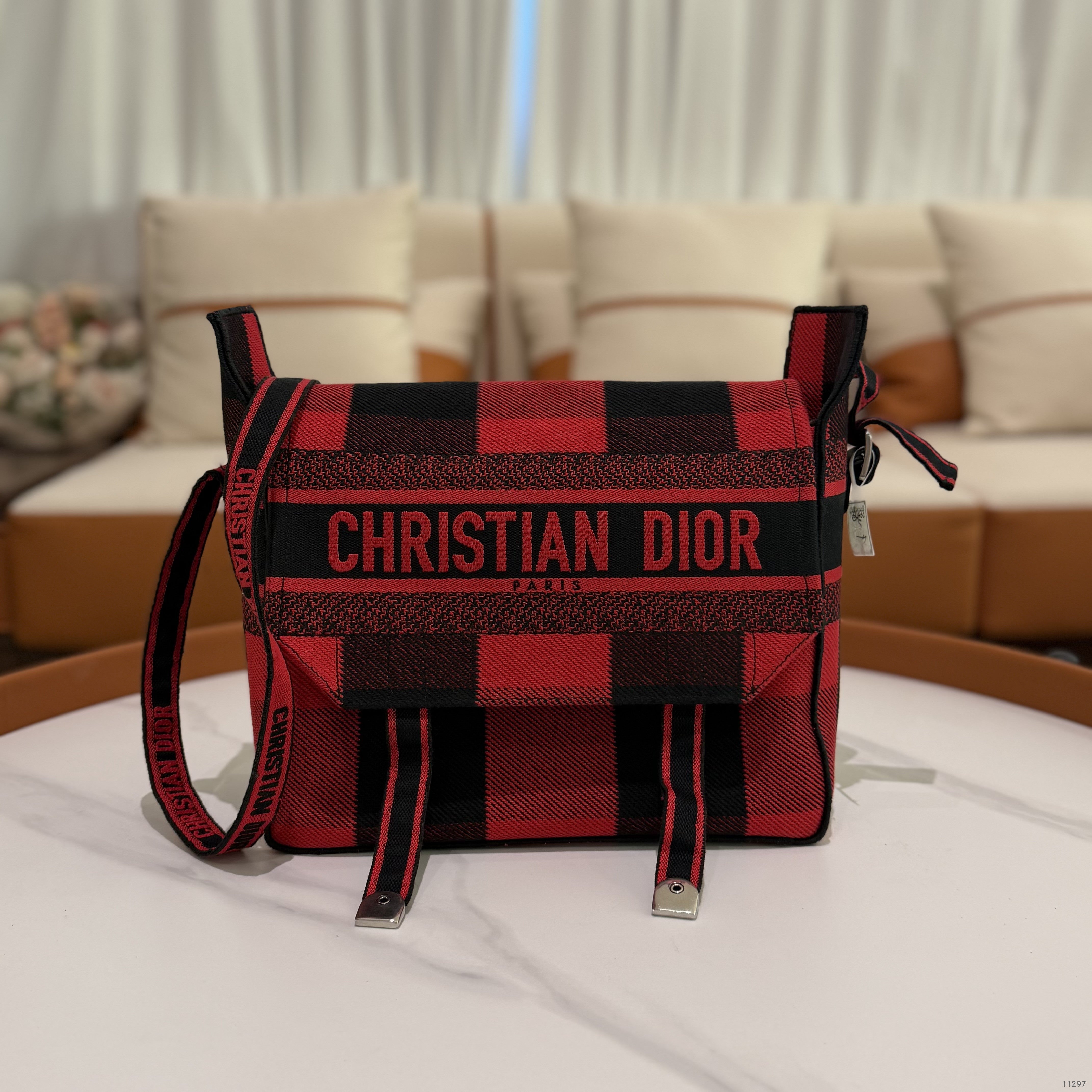 Dior Red & Black Striped Canvas Messenger Bag (Medium)