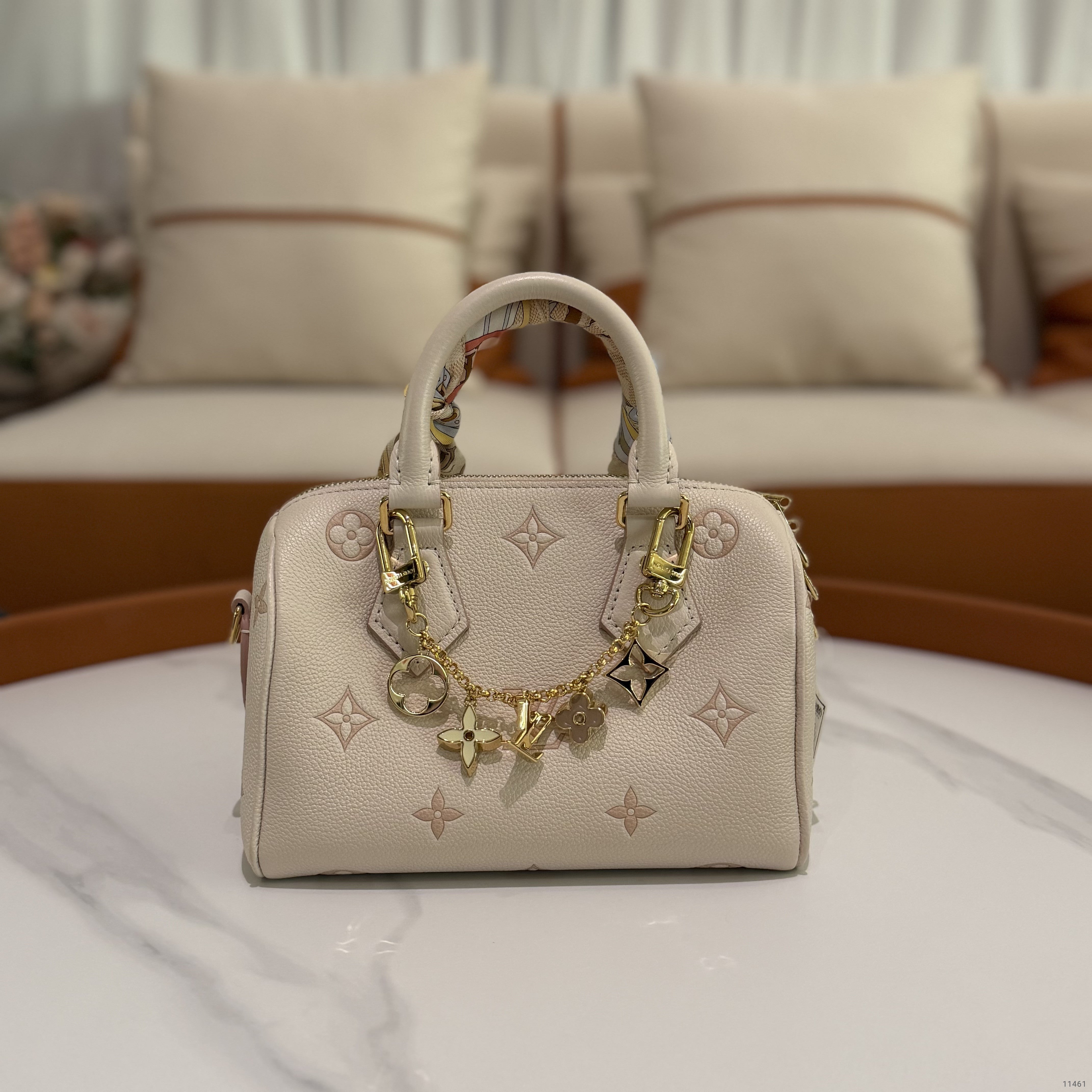 Louis Vuitton Speedy 20 Cream White & Pink Embossed Leather