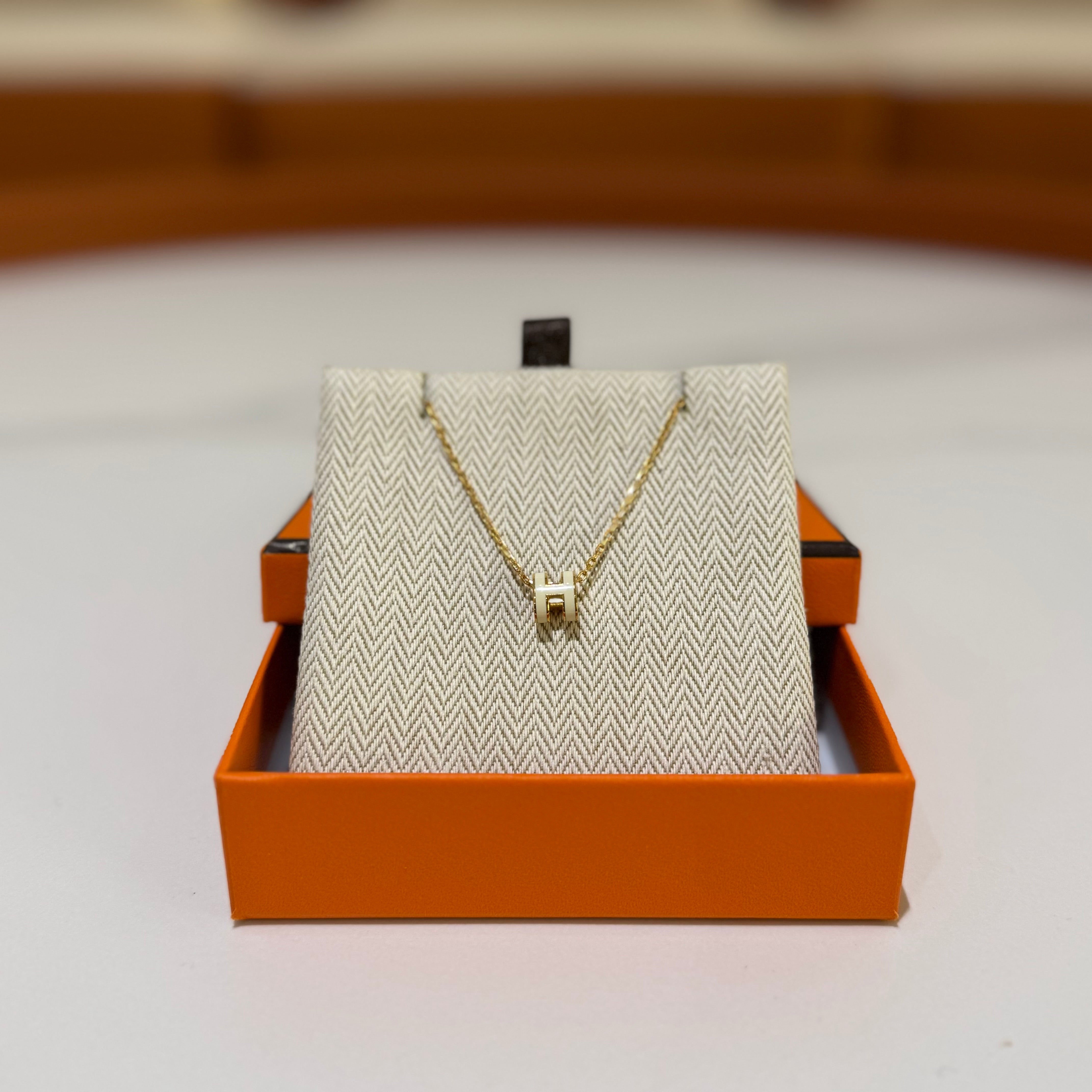 HERMES MINI POP H NECKLACE WHITE WITH ROSE GOLD