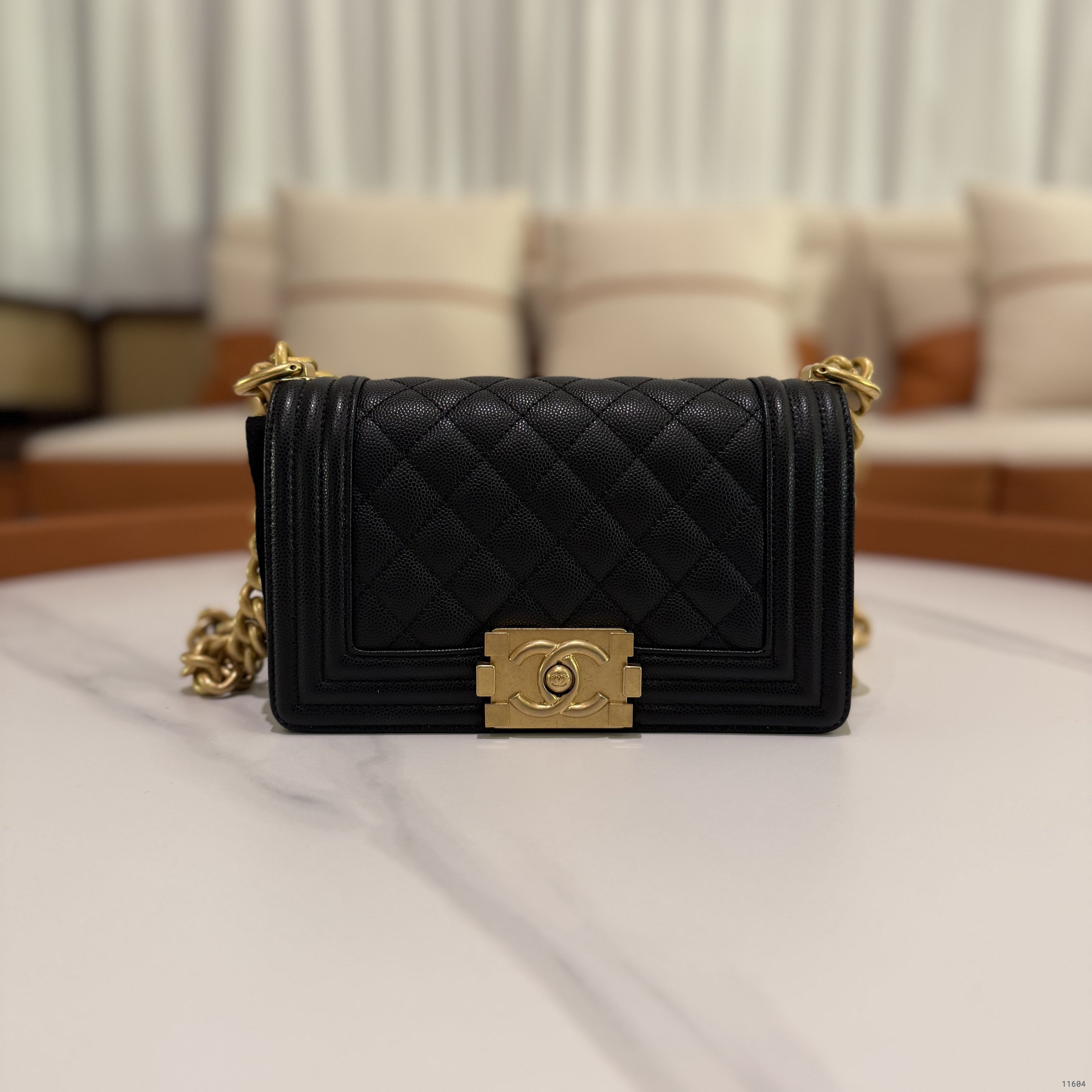 Chanel Le Boy Small Black Caviar Leather with Gold Hardware