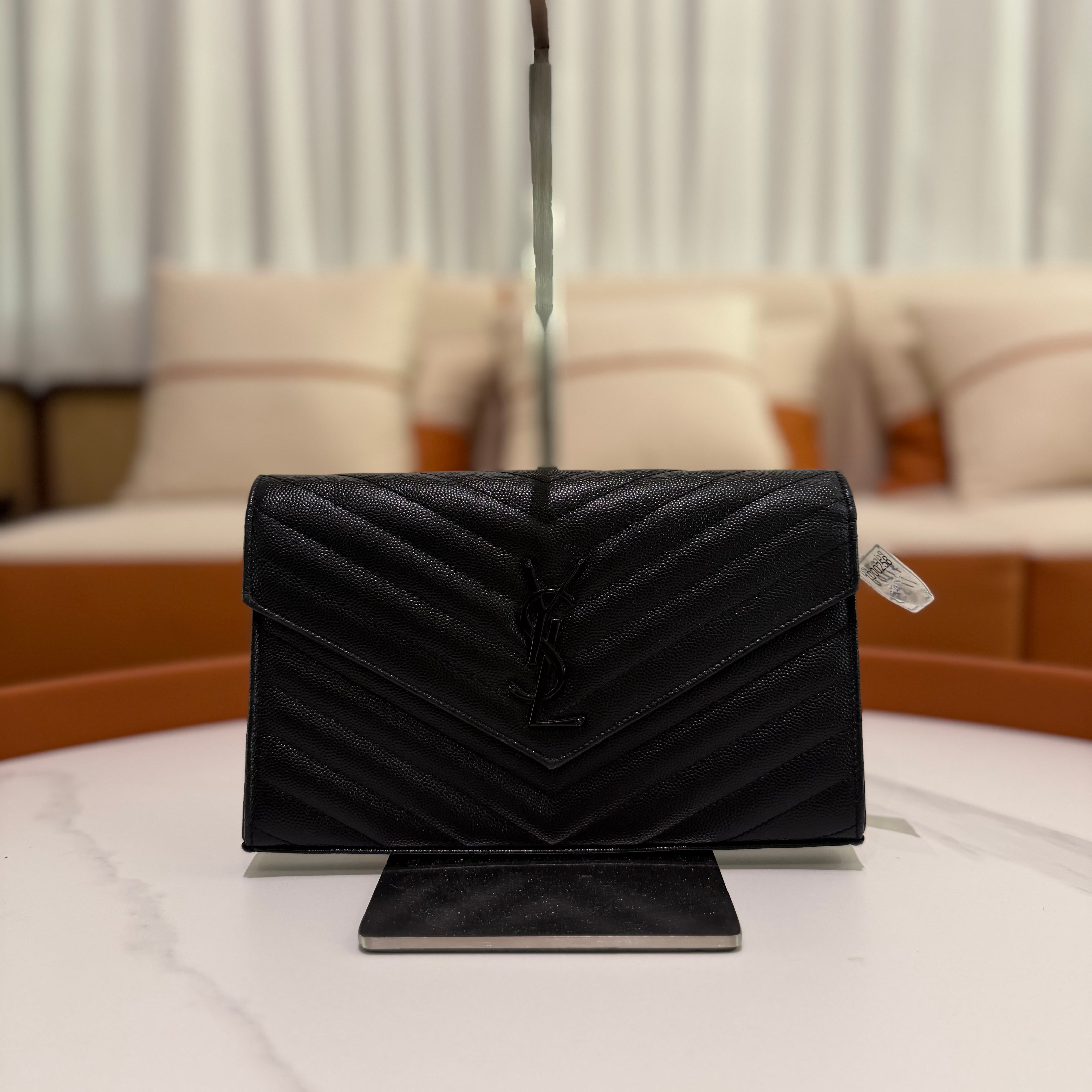 Saint Laurent Envelope So Black Caviar Leather Shoulder Bag