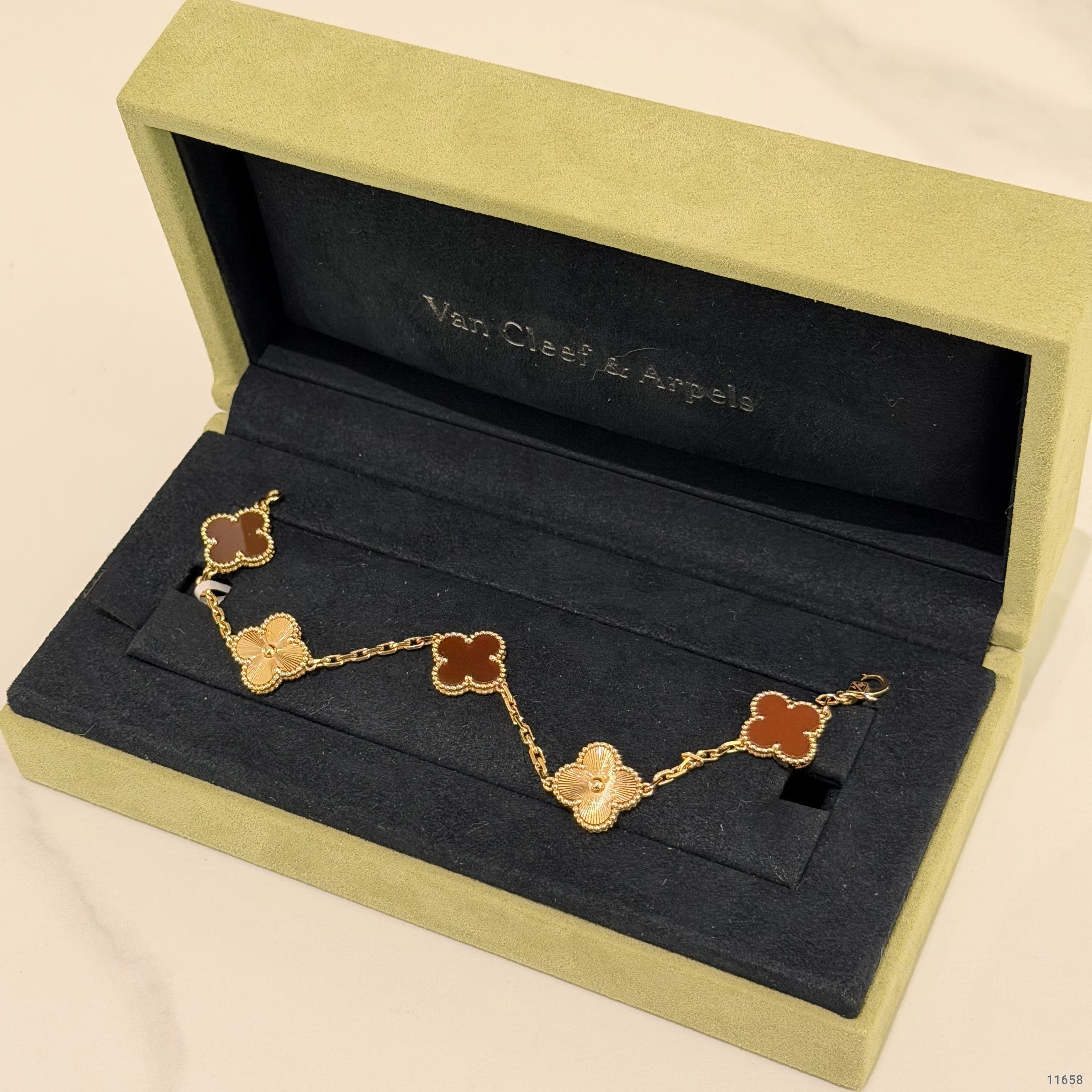 Van Cleef & Arpels Alhambra Five Motif Carnelian & Guilloché Bracelet 18K Rose Gold