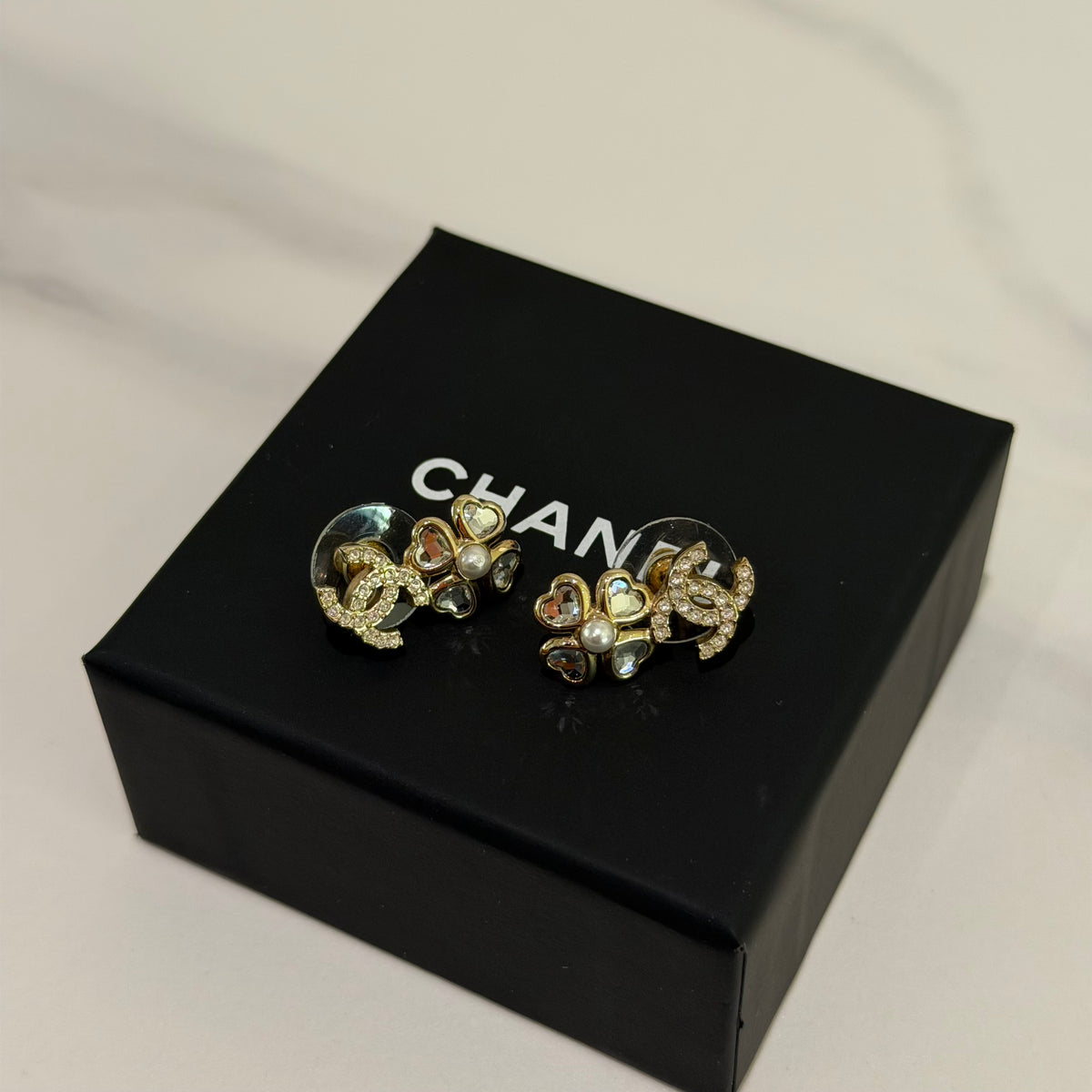 Chanel Double CC Four-Leaf Clover Pearl and Crystal Earrings | CHANEL