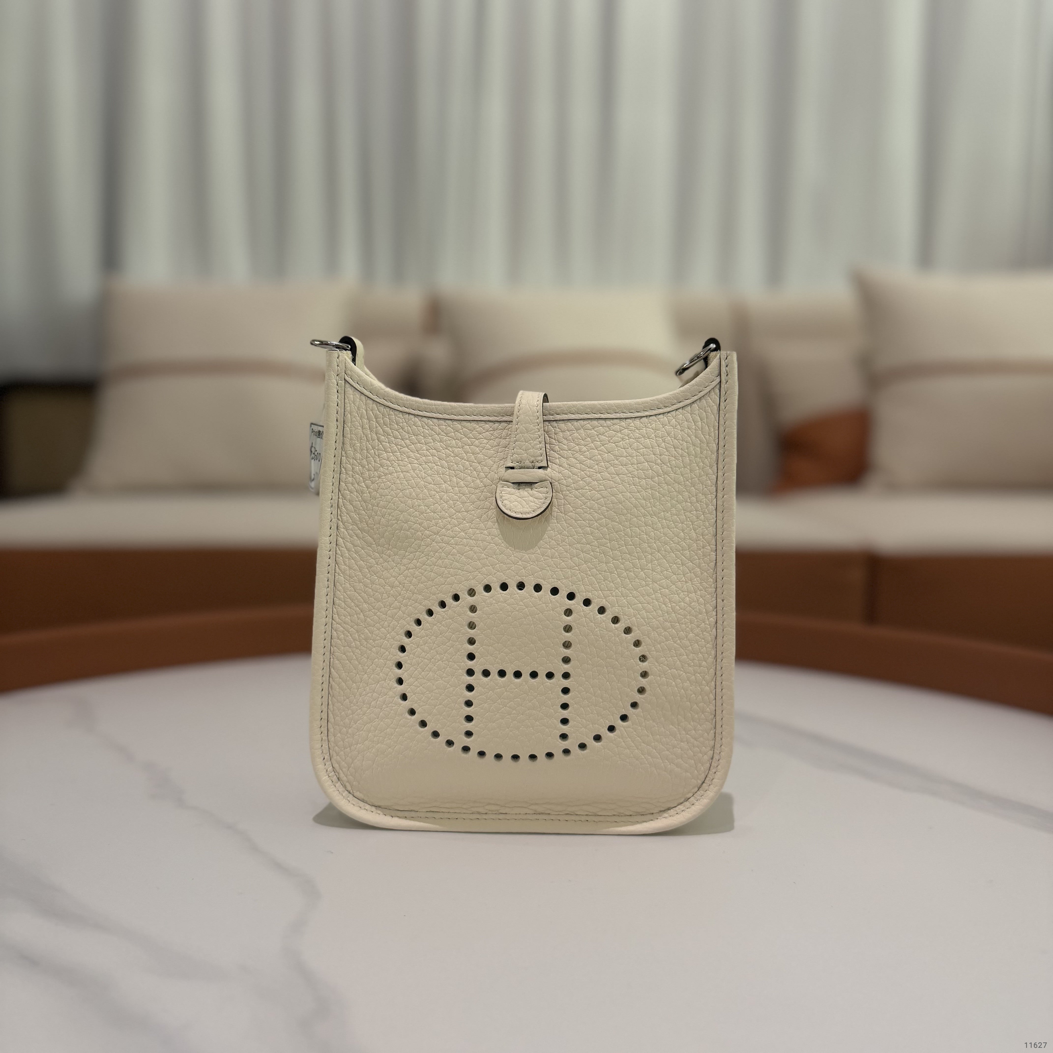 Hermes Mini Evelyne Craie with Silver Hardware (Stamp K)