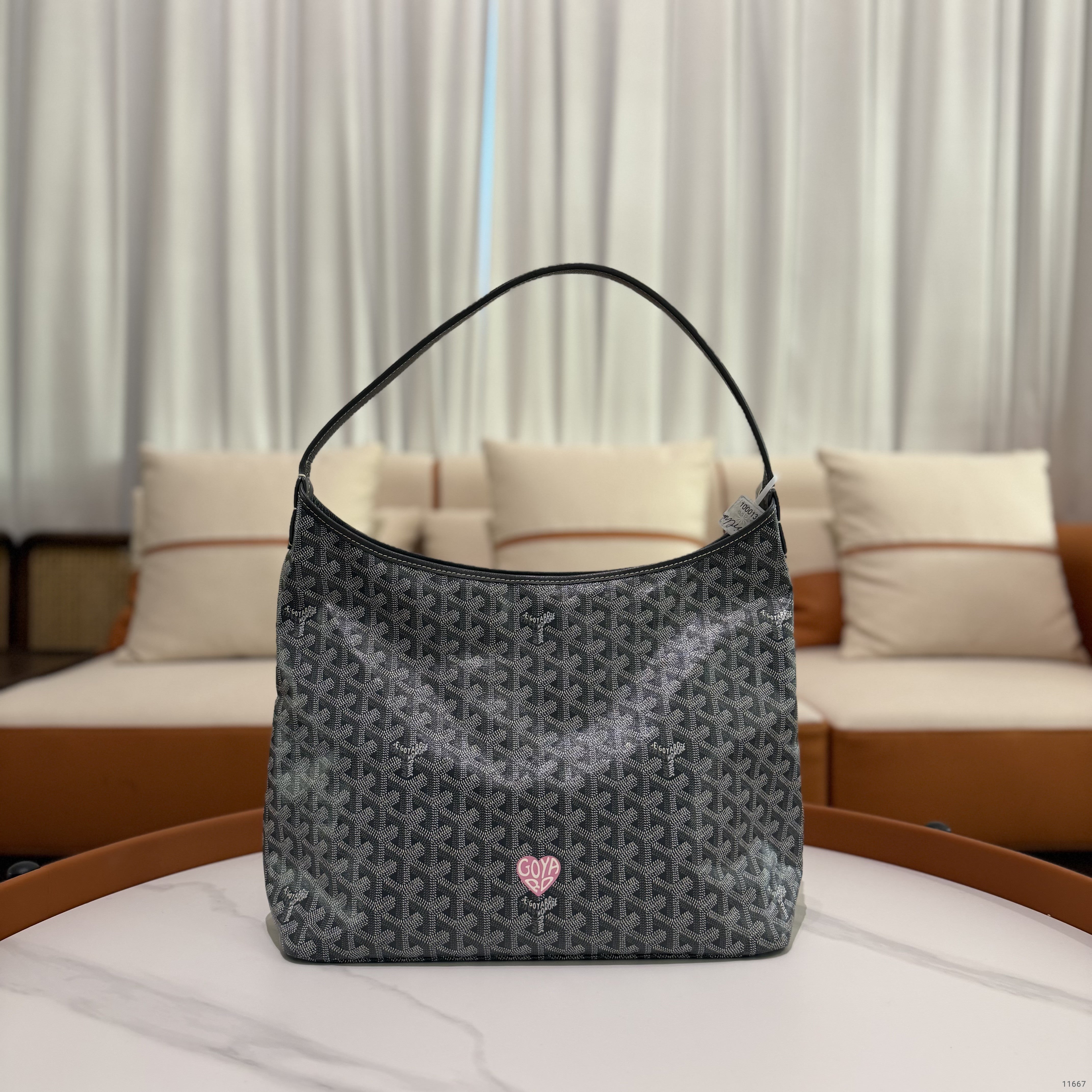 Goyard Hobo Bag Grey with Heart Painting
