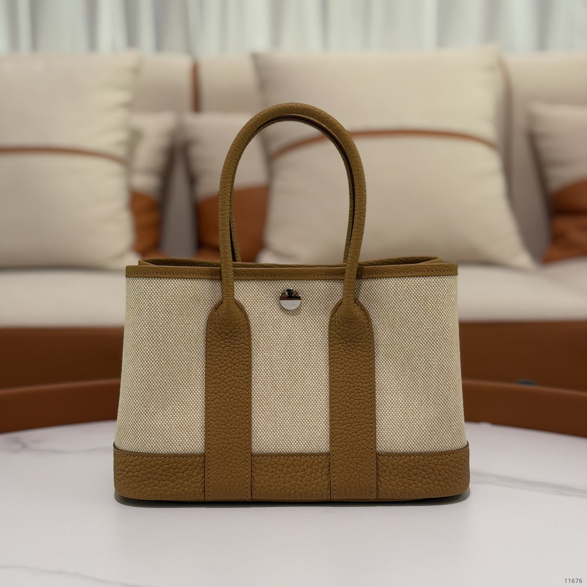 Hermes Mini Garden Party Sesame Canvas and Leather
