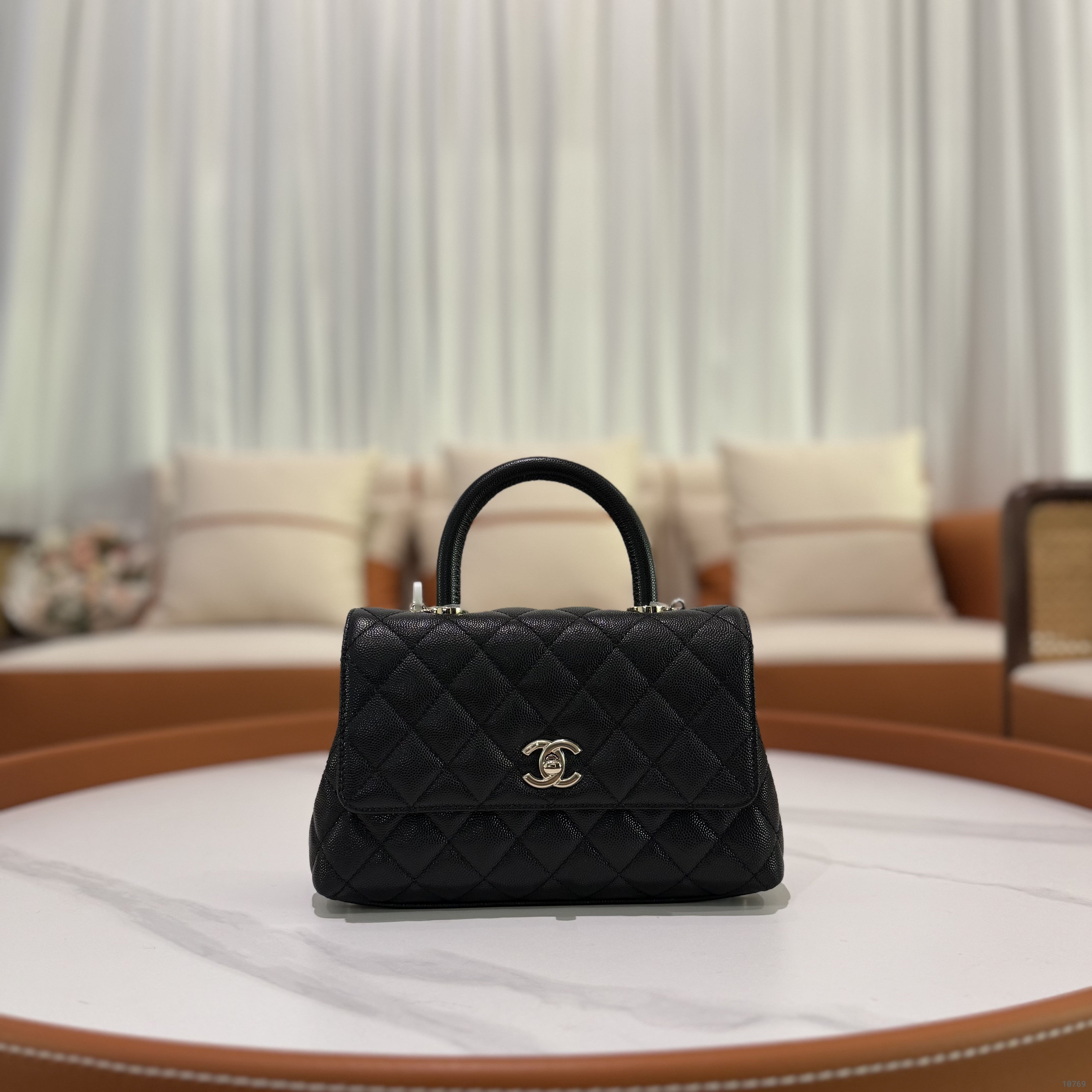 CHANEL FLAP BAG WITH TOP HANDLE CAVIAR LEATHER CHAIN BAG (FULL STICKERS, CHIP VERSION)