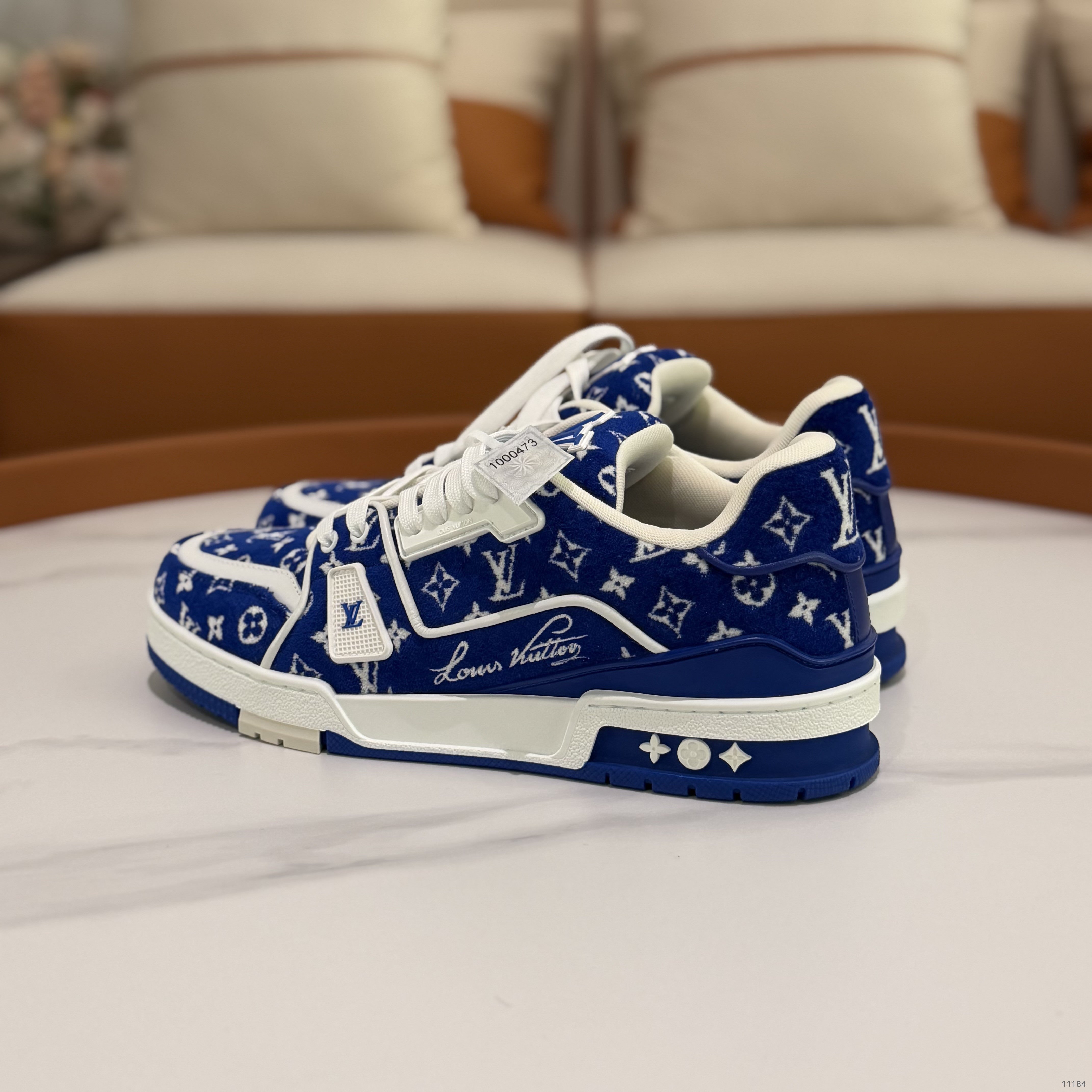 LOUIS VUITTON TRAINER BLUE WHITE MONOGRAM SNEAKERS