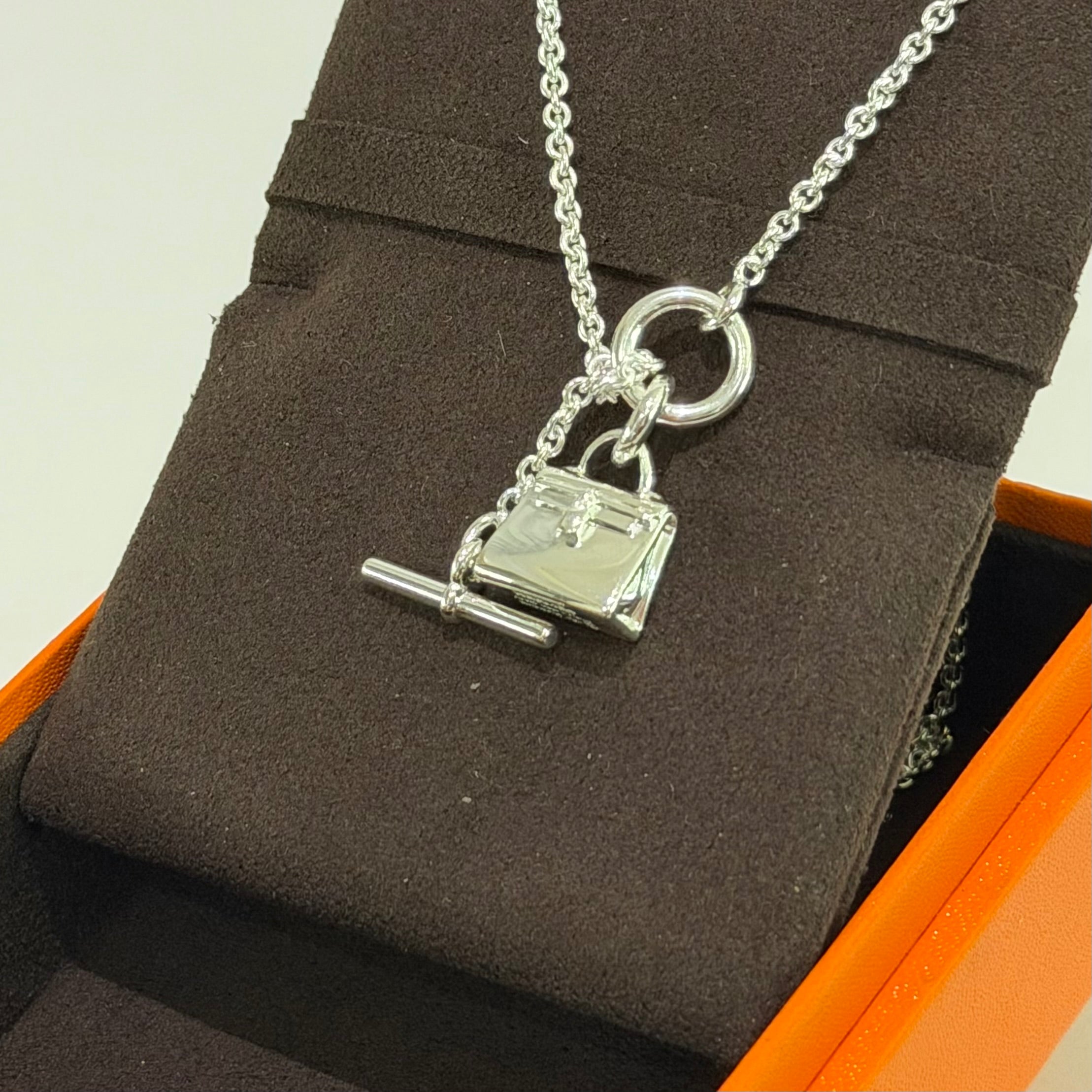 HERMES Kelly Bag Silver Necklace
