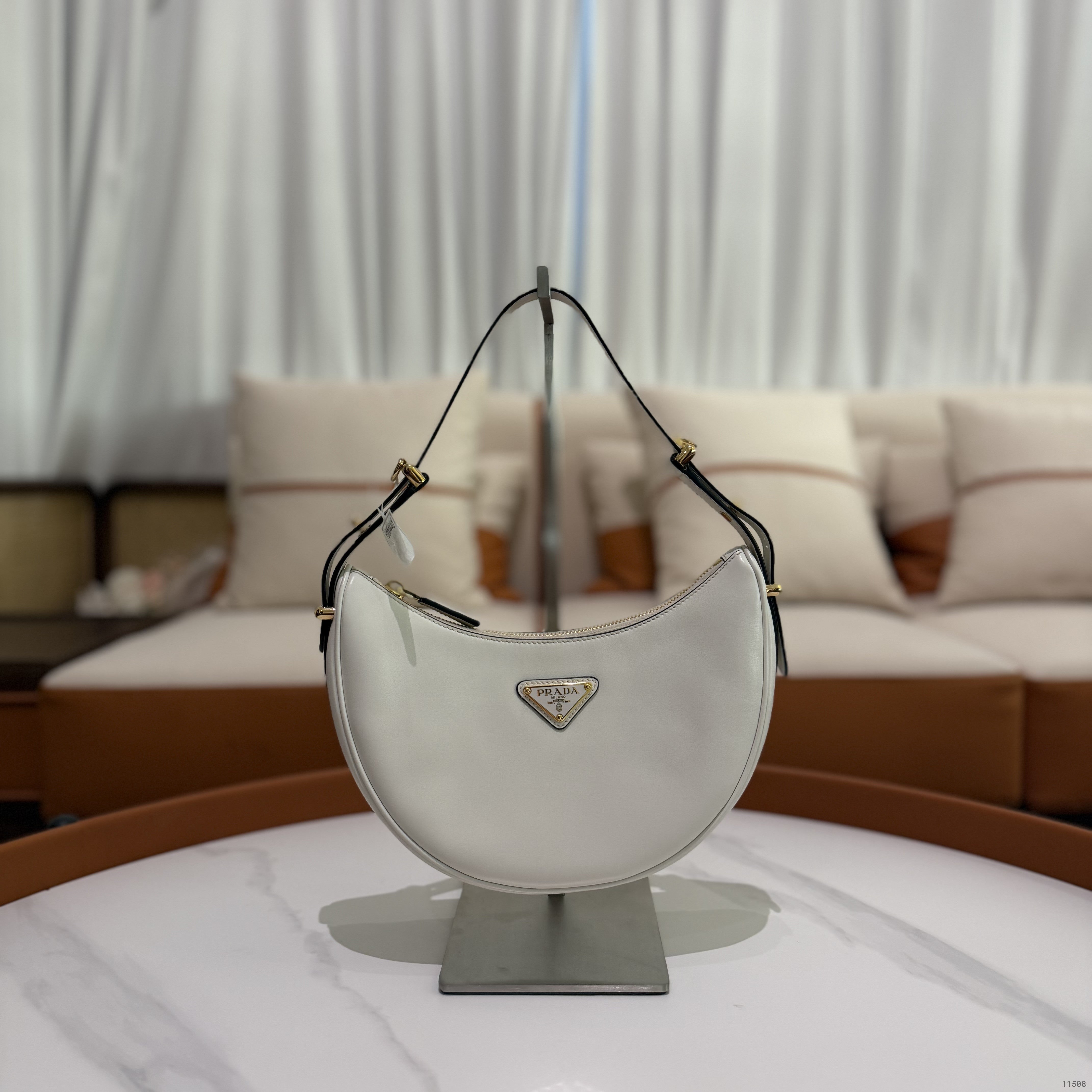 Prada Arqué White Crescent Shoulder Bag