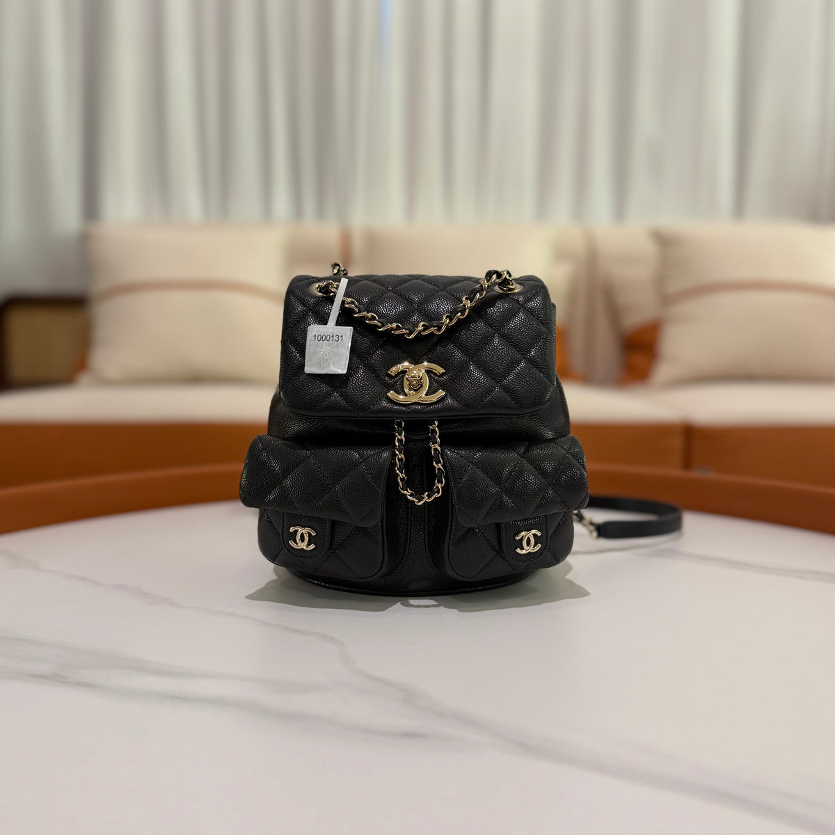 Chanel Duma Medium Backpack Black Caviar Leather with Silver Hardware (Chip Model)
