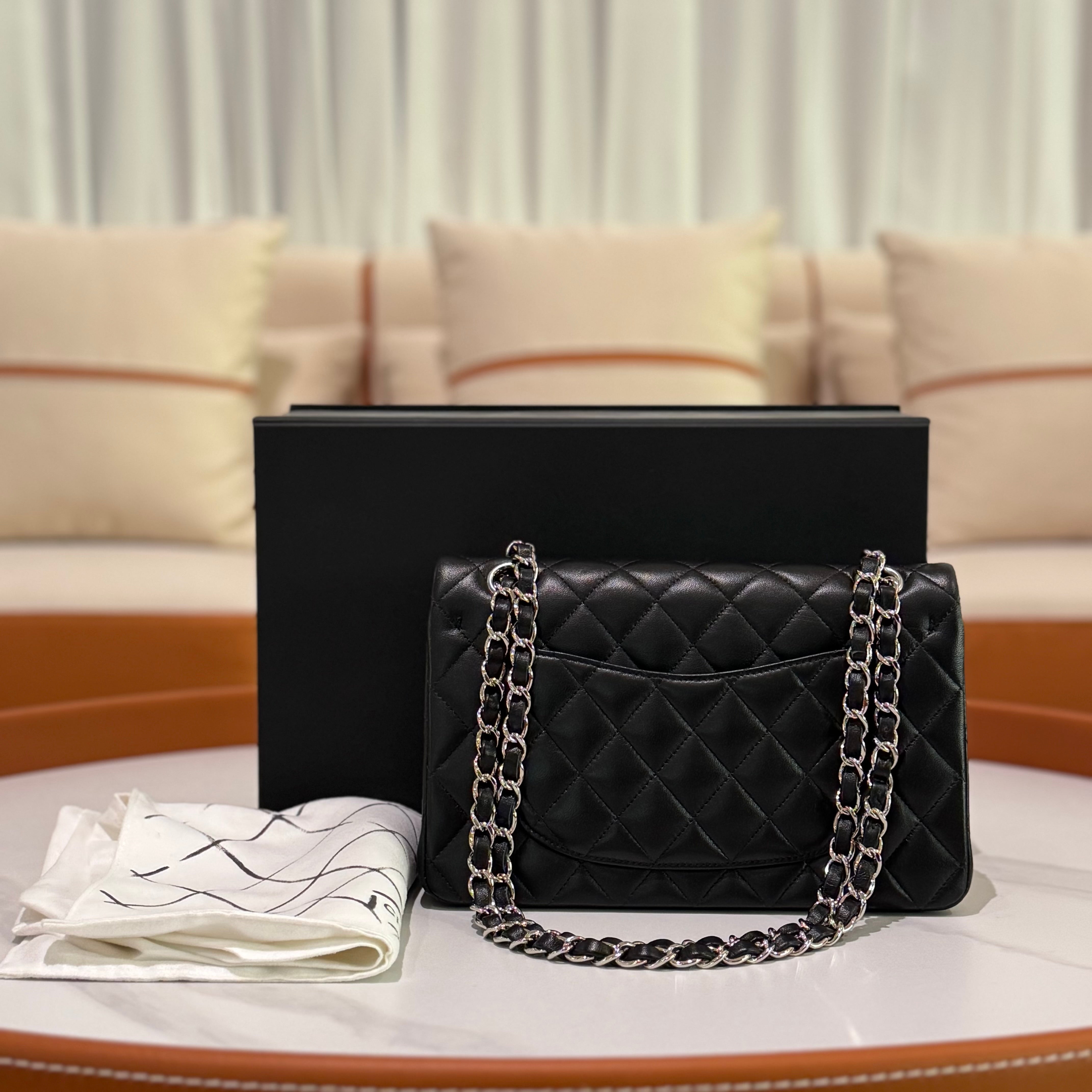 CHANEL CF SMALL BLACK LAMBSKIN WITH SILVER HARDWARE – AUTHENTICITY CARD MODEL