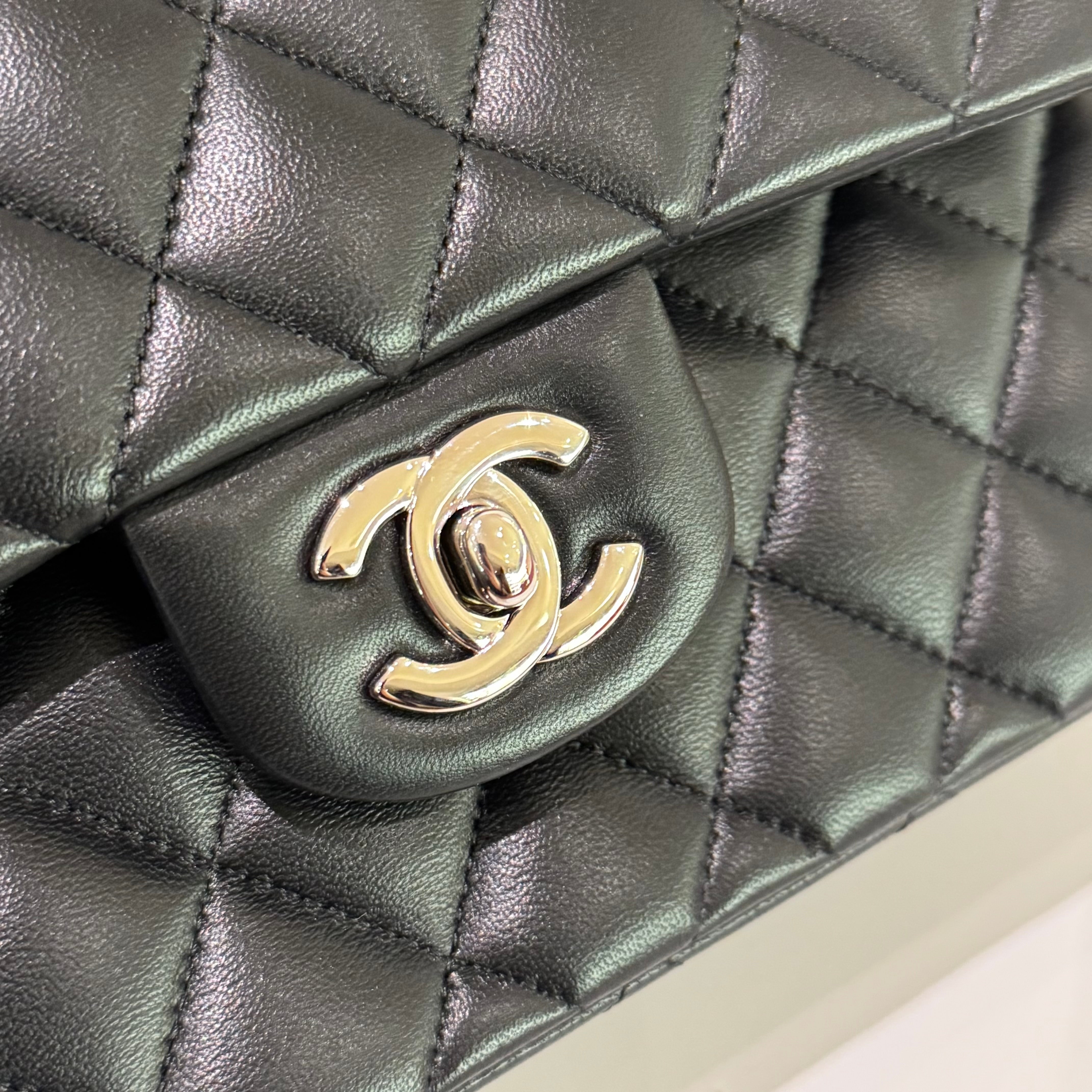 CHANEL CF SMALL BLACK LAMBSKIN WITH SILVER HARDWARE – AUTHENTICITY CARD MODEL