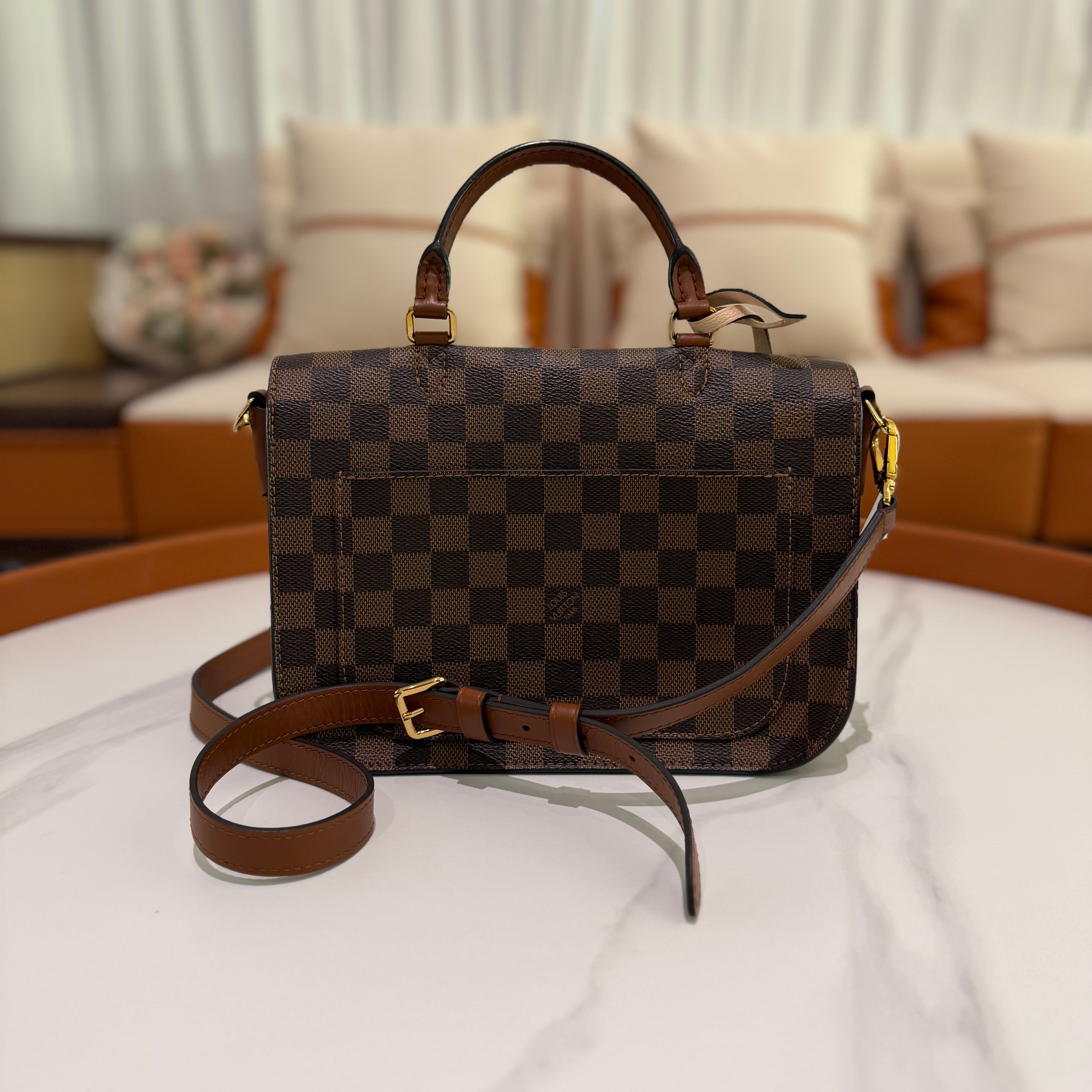 LOUIS VUITTON BEAUMARCHAIS CLASSIC DAMIER EBENE LEATHER TOP HANDLE SHOULDER BAG