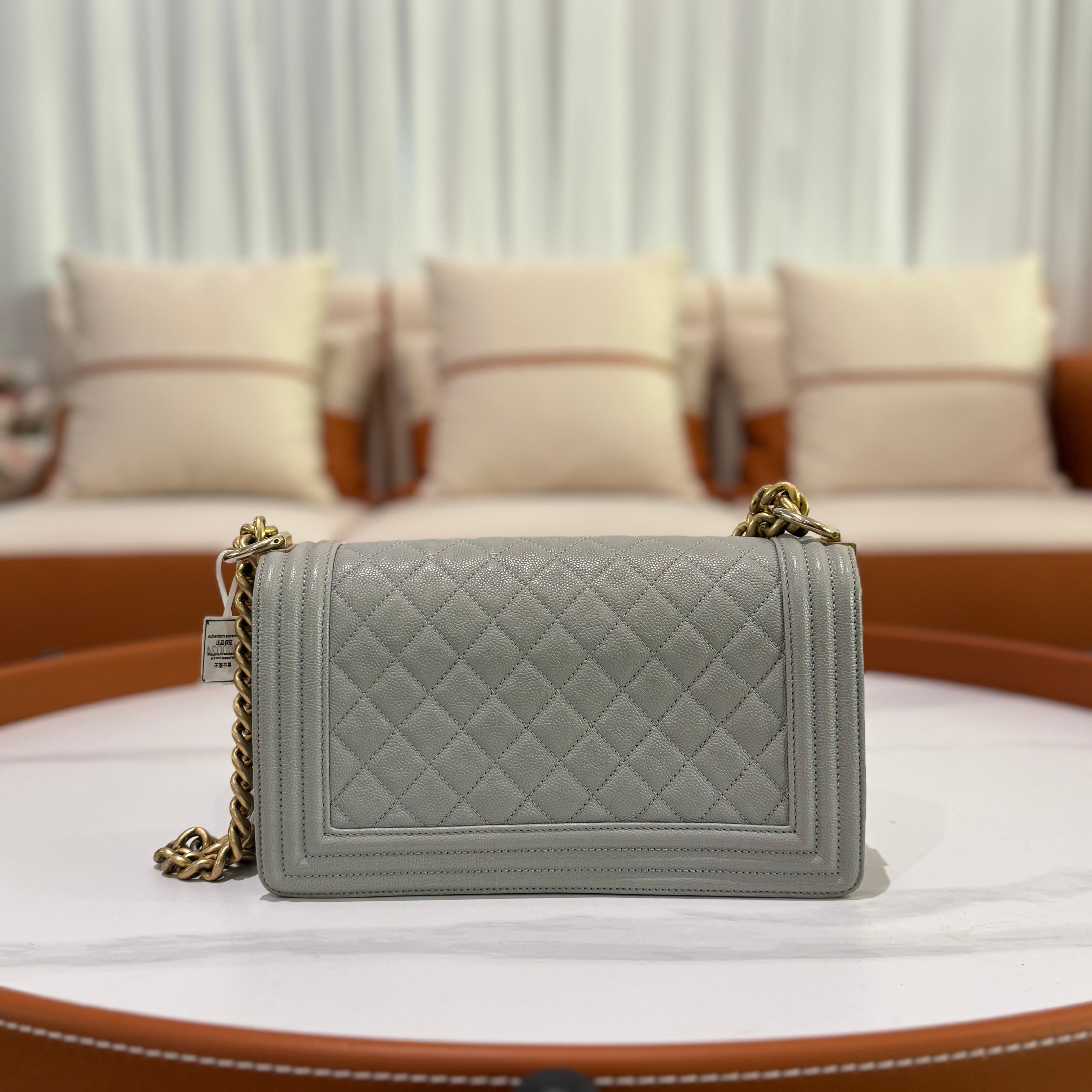 CHANEL LEBOY MEDIUM PEARL GREY WITH GOLD HARDWARE