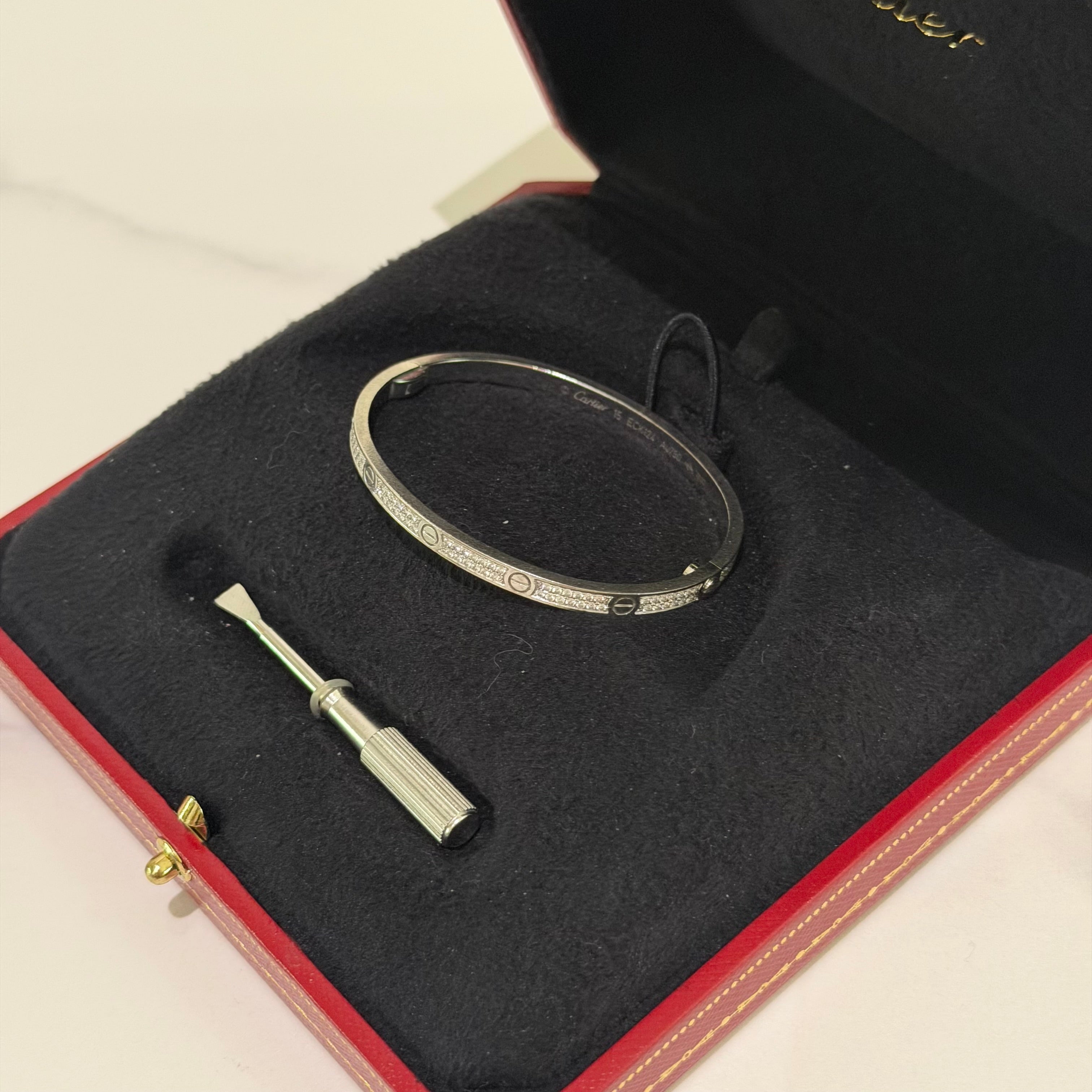Cartier LOVE Bracelet Small Model Fully Paved Diamonds 18K White Gold