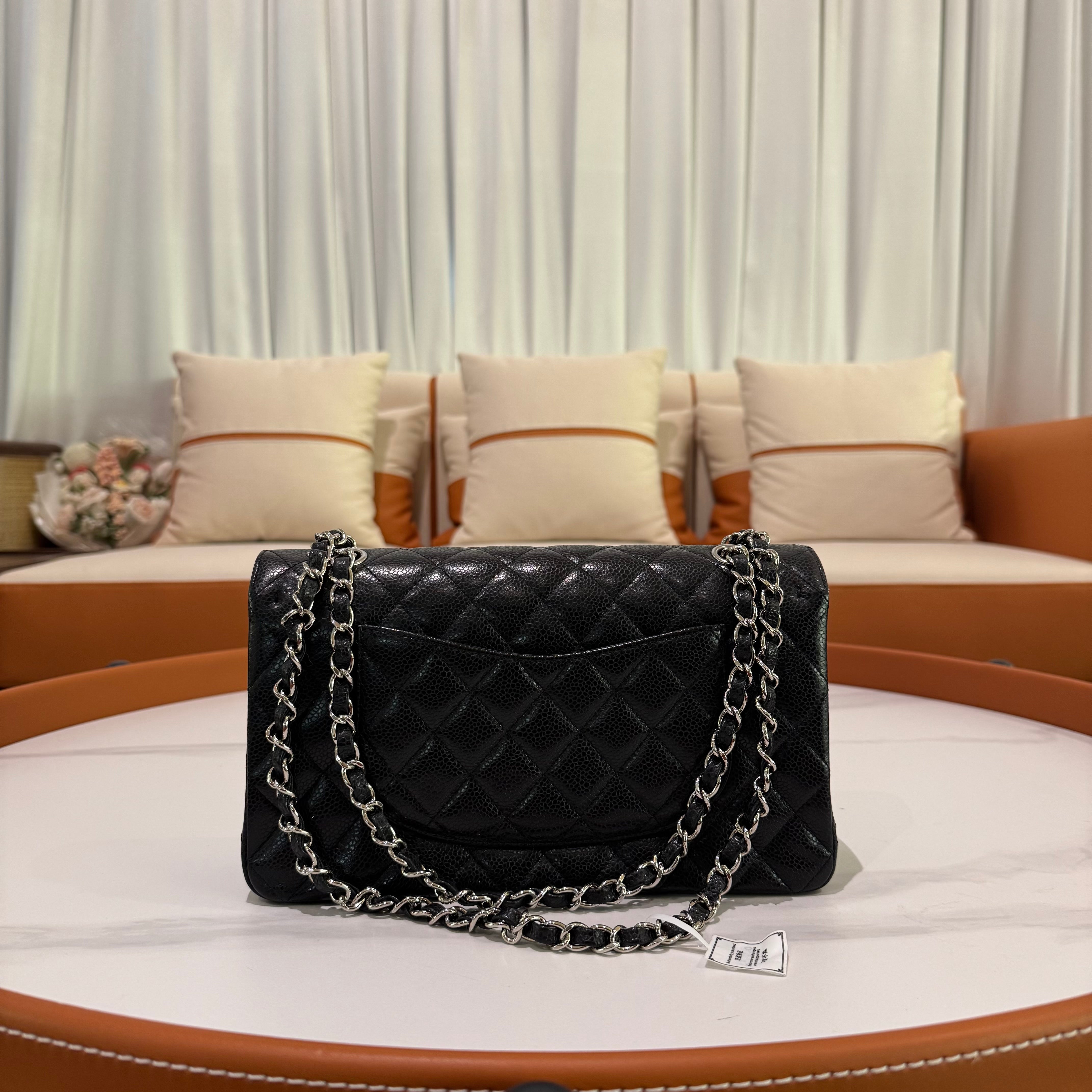 CHANEL CF MEDIUM BLACK CAVIAR LEATHER WITH SILVER HARDWAR
