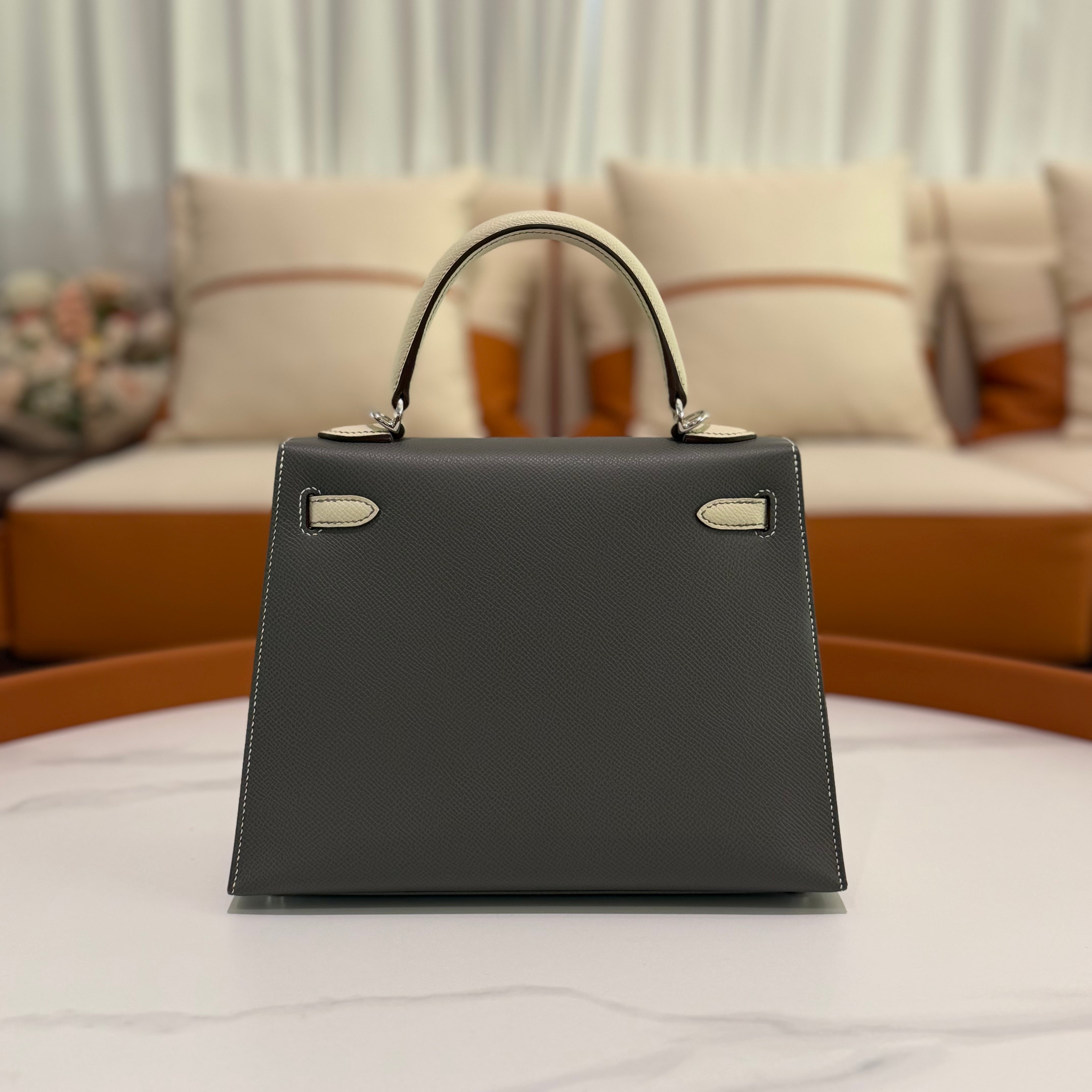 HERMÈS KELLY 25 SO GRIS ÉTAIN WITH SILVER HARDWARE EPSOM LEATHER (STAMP K)