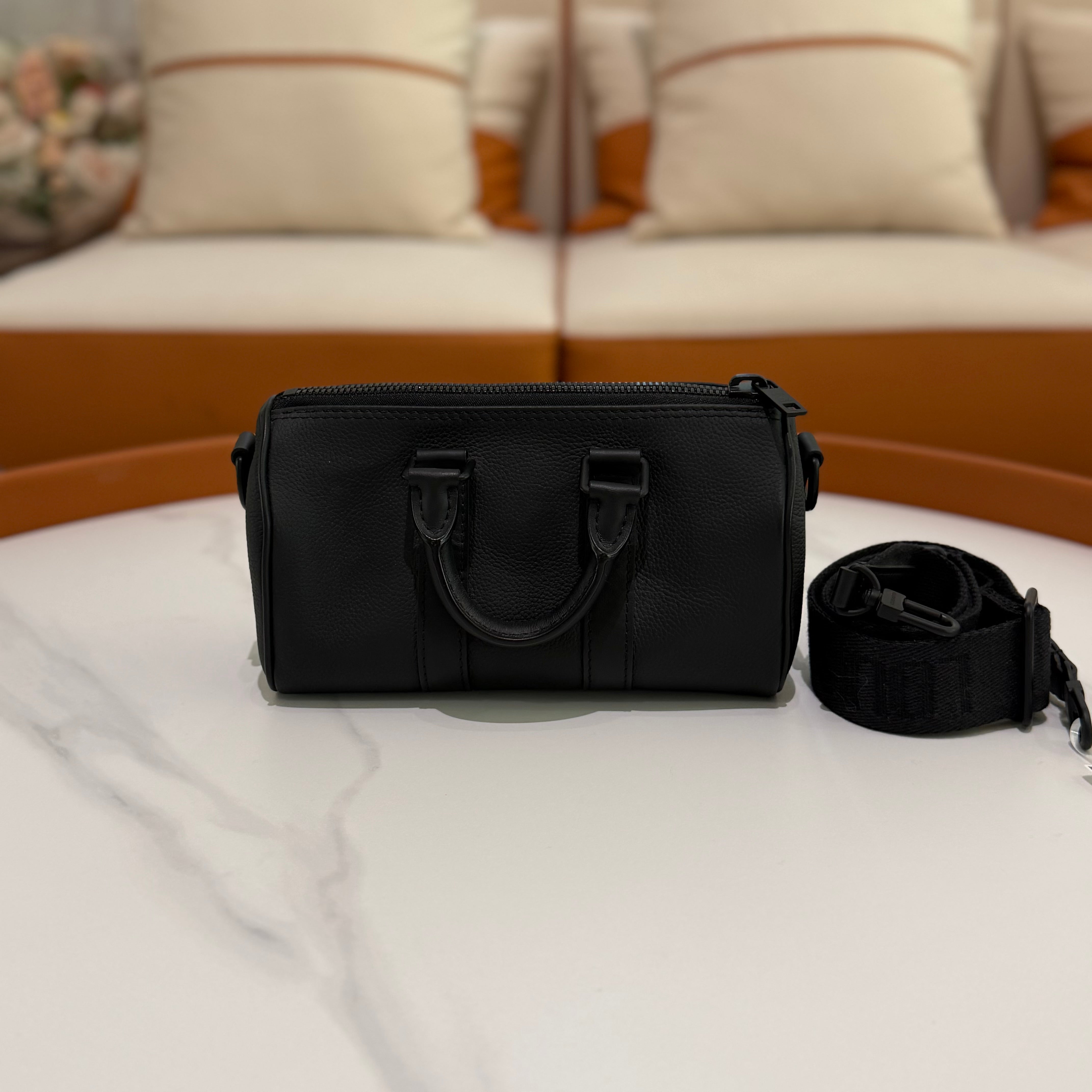 Louis Vuitton Keepall XS Black Leather Top Handle Shoulder Crossbody Bag