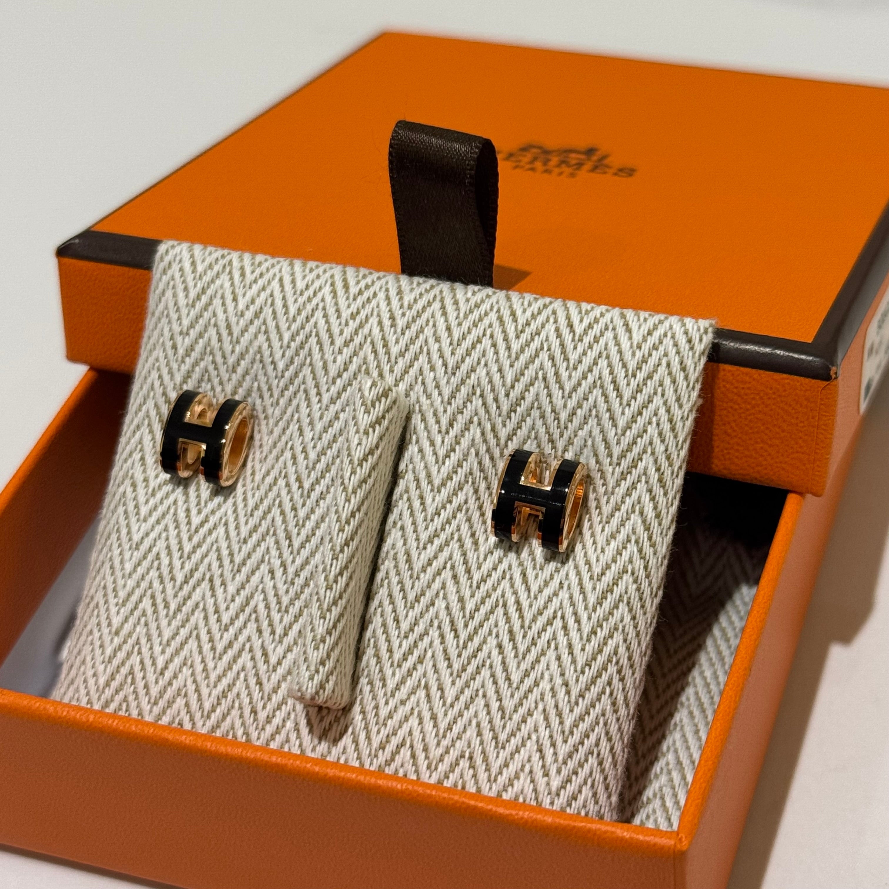 HERMES MINI POP H ROSE GOLD BLACK MINI EARRINGS
