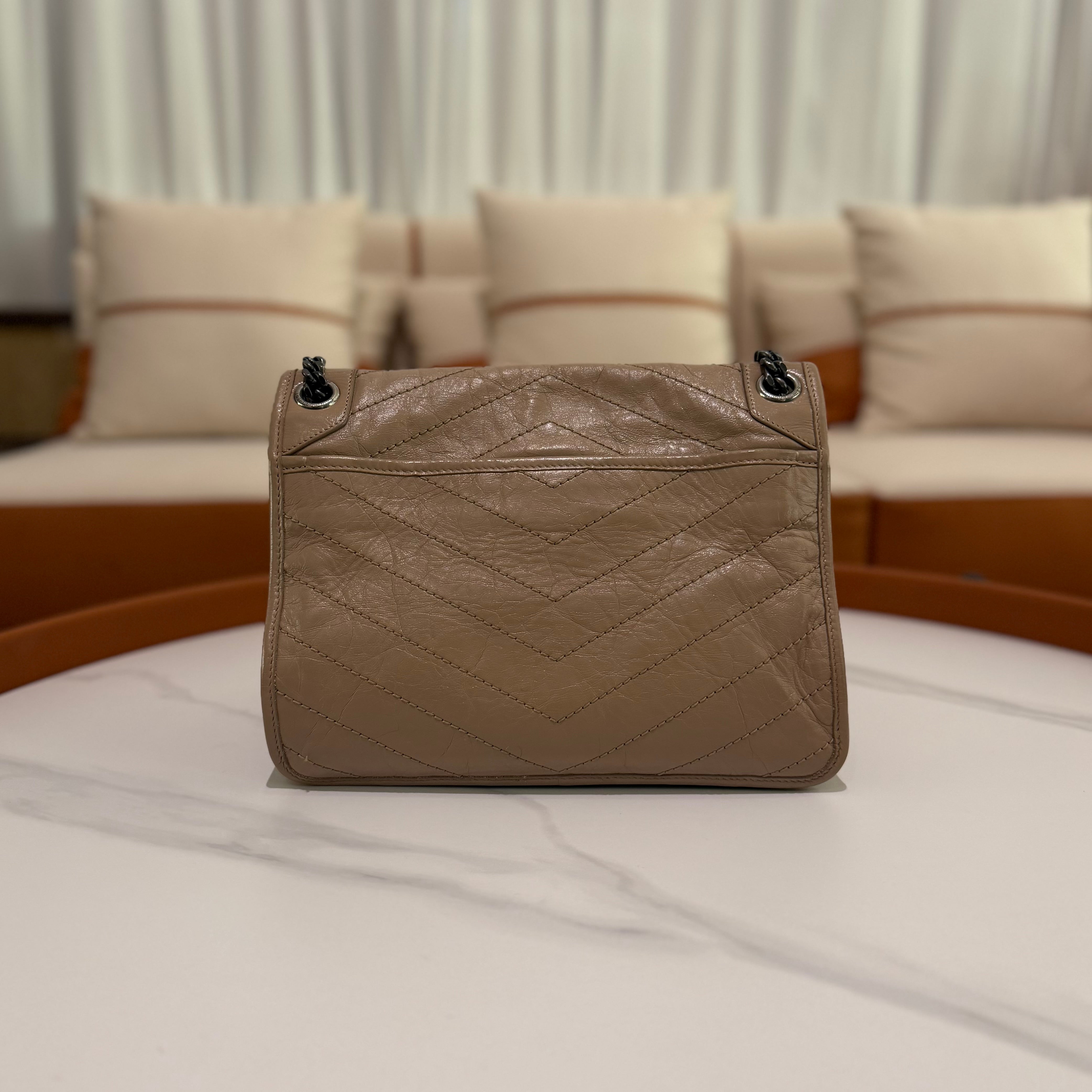 Saint Laurent Niki Medium Chain Shoulder Bag Beige