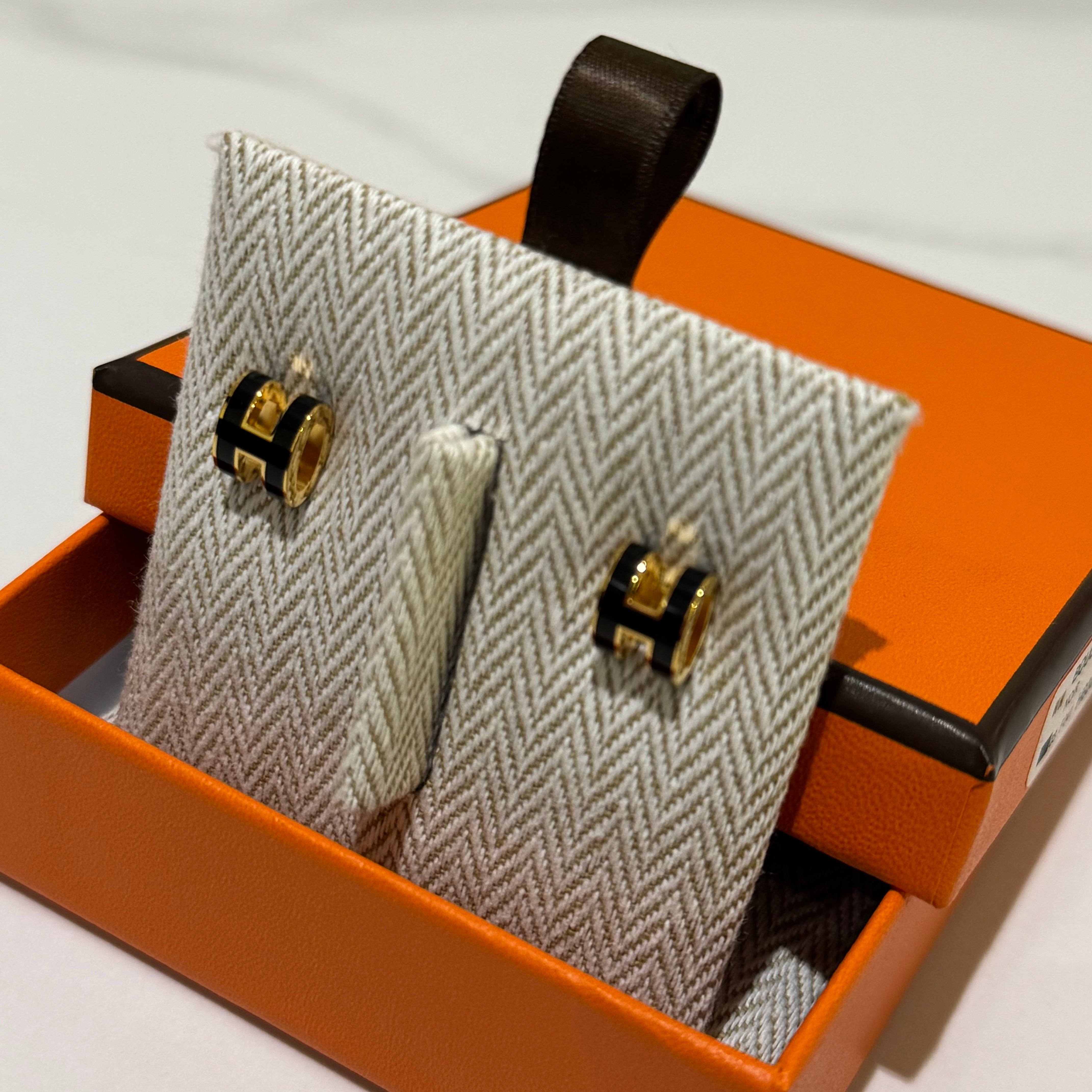 HERMES MINI POP H BLACK MINI EARRINGS