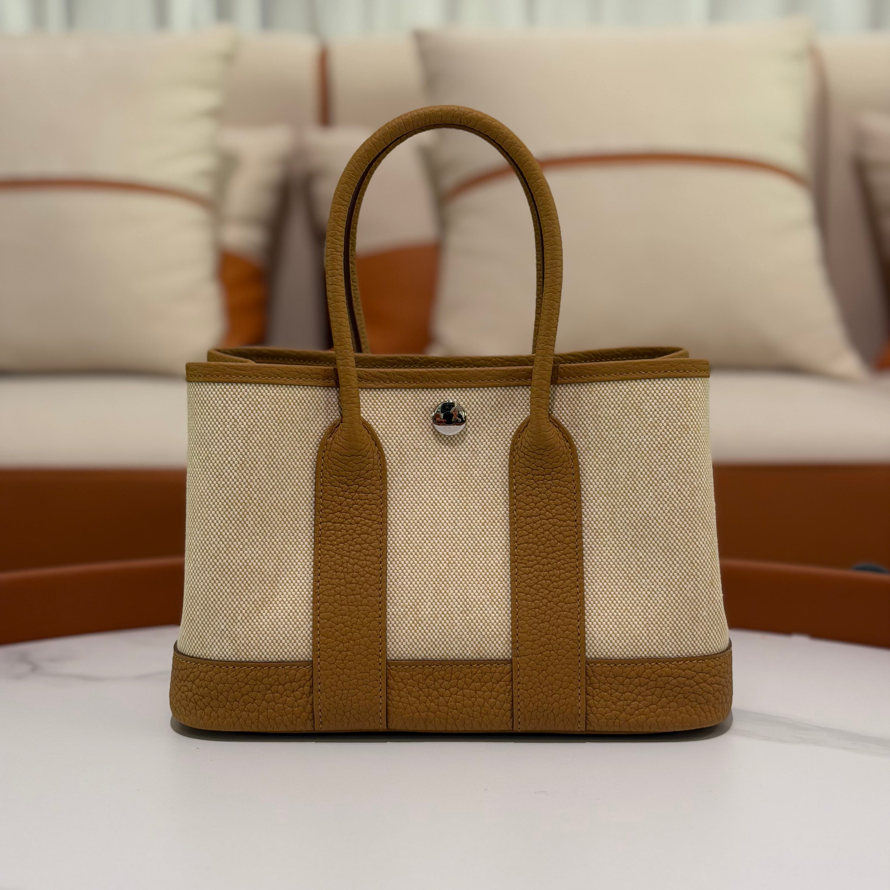 Hermes Mini Garden Party Sesame Canvas and Leather