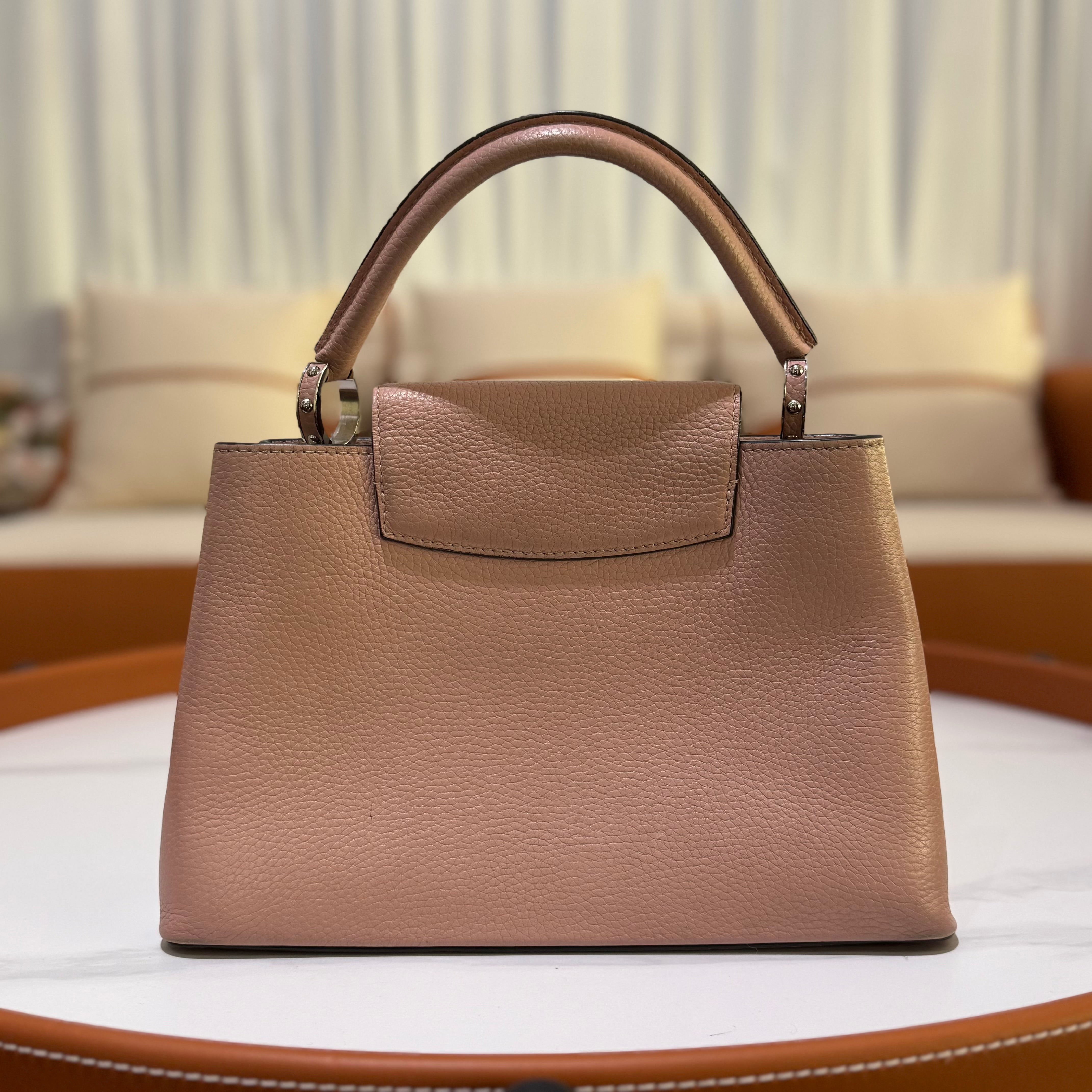 LOUIS VUITTON CAPUCINES MEDIUM PINK LEATHER WITH SILVER HANDLE HARDWARE