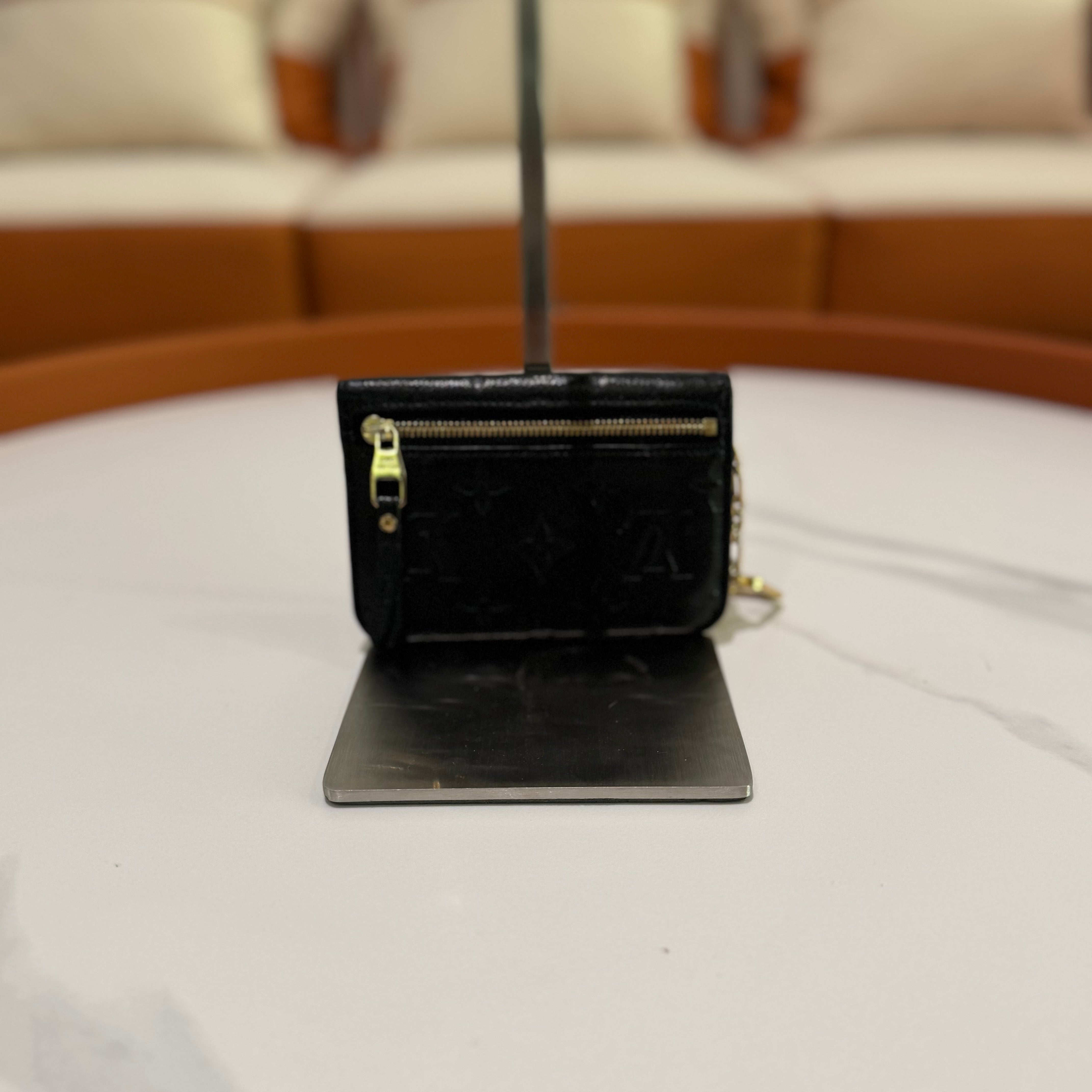 LOUIS VUITTON BLACK MONOGRAM LOGO LEATHER COIN & CARD HOLDER