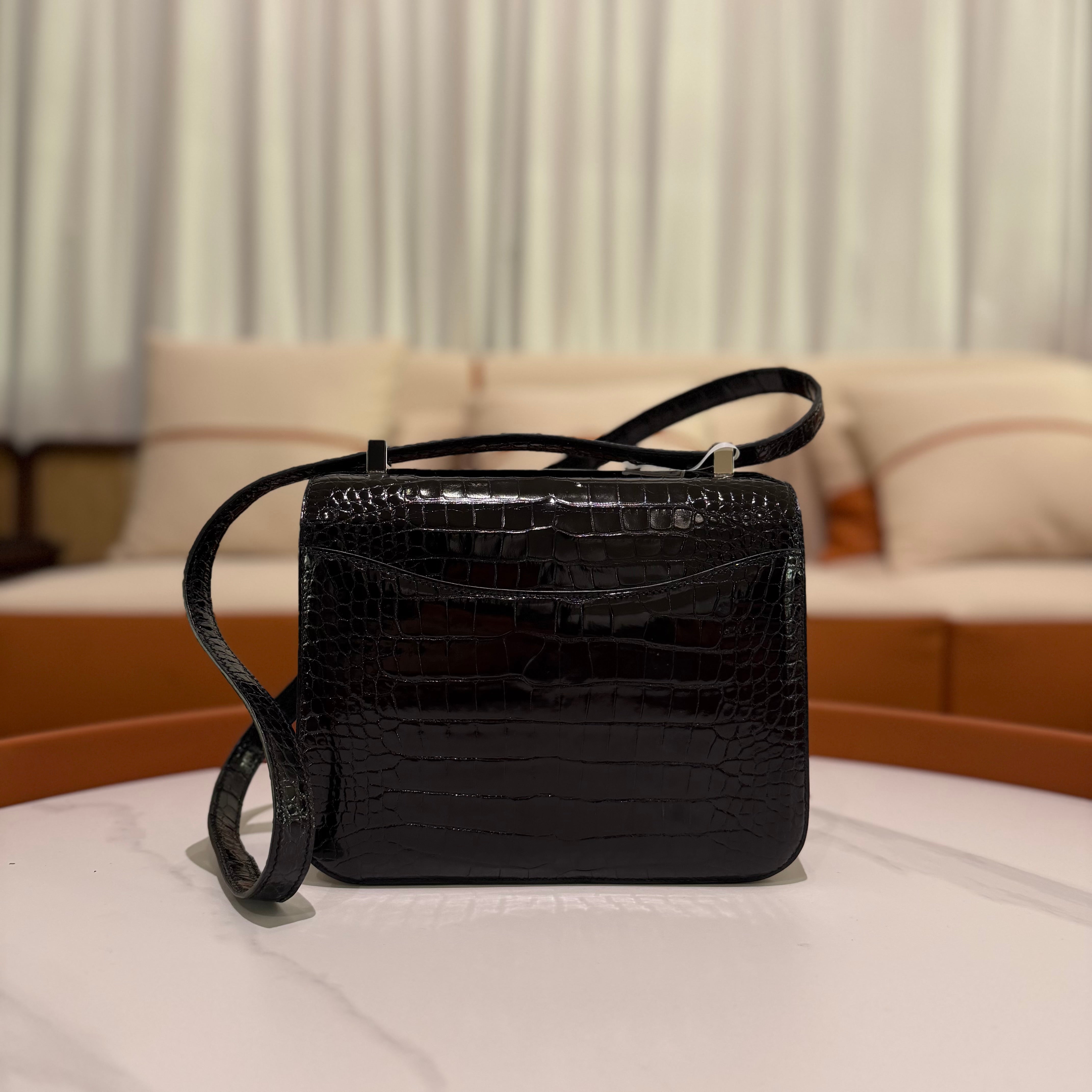 Hermes Constance 24 Shiny Crocodile Black with Silver Hardware (Stamp A)