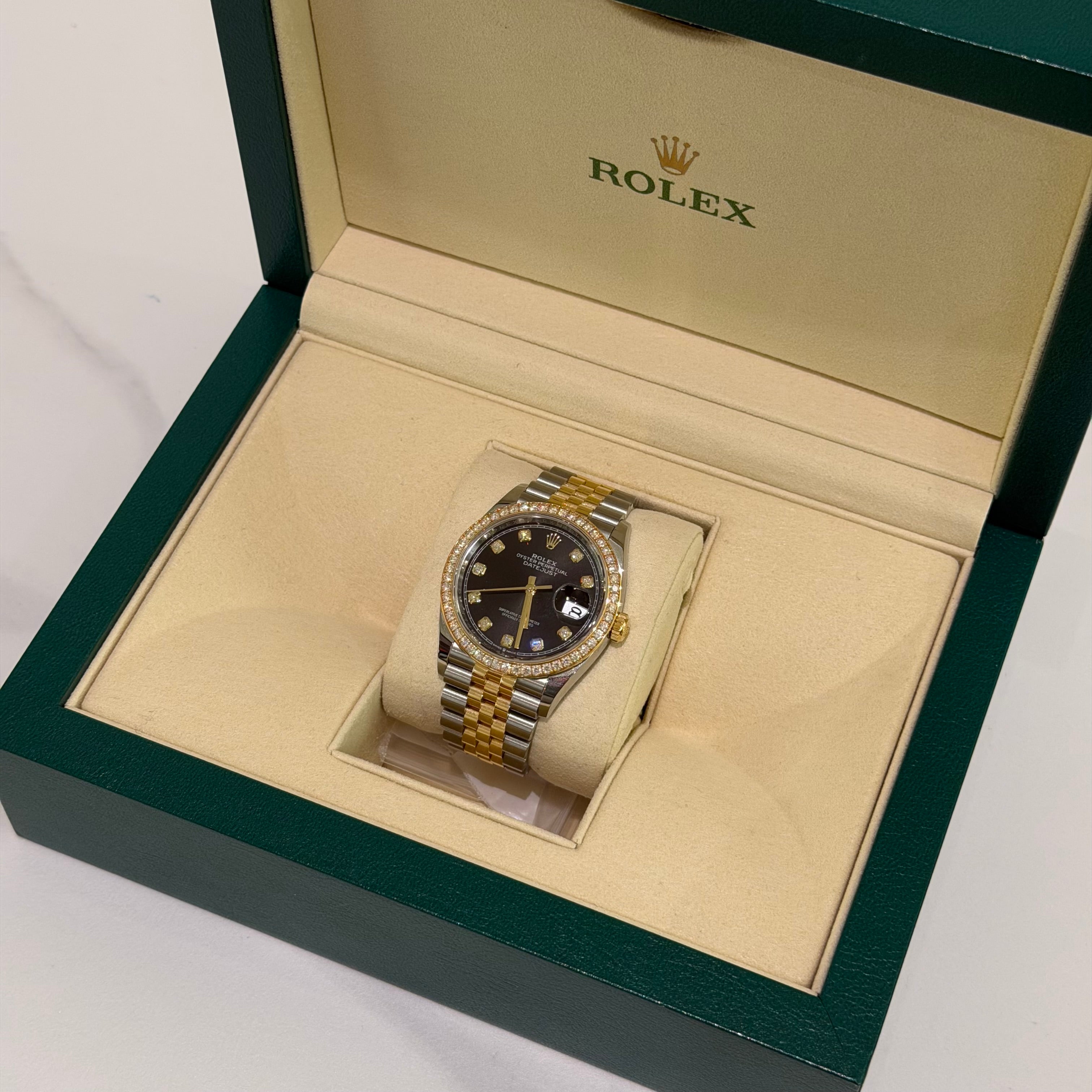 Rolex Datejust 36 126283RBR-0007 Black Dial Diamond Hour Markers & Diamond Bezel